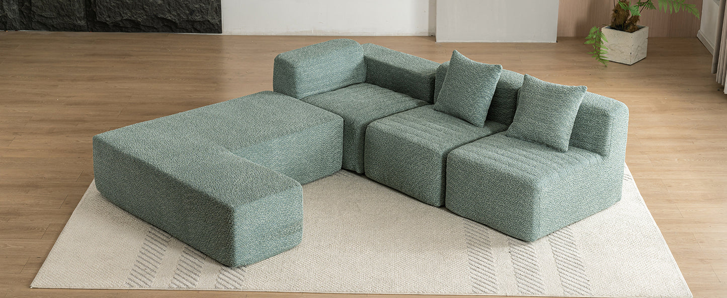 116.5" Sectional Sofa Full-compressed Sofa Couch Free-combined Sofa for Living Room, Green