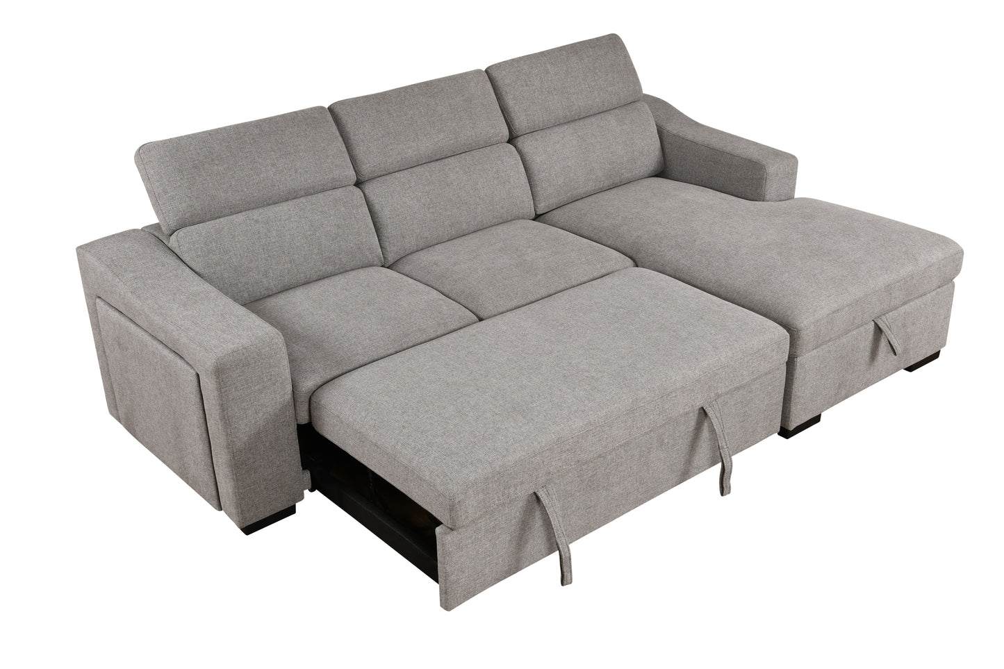 103'' inch Convertible Sectional Sofa with Storage Chaise, Adjustable Headrests, L-shaped Sleeper Corner Sectional Sofa with a Pull-Out Bed ,a USB Charging,and a Cup Holder,Light Gray