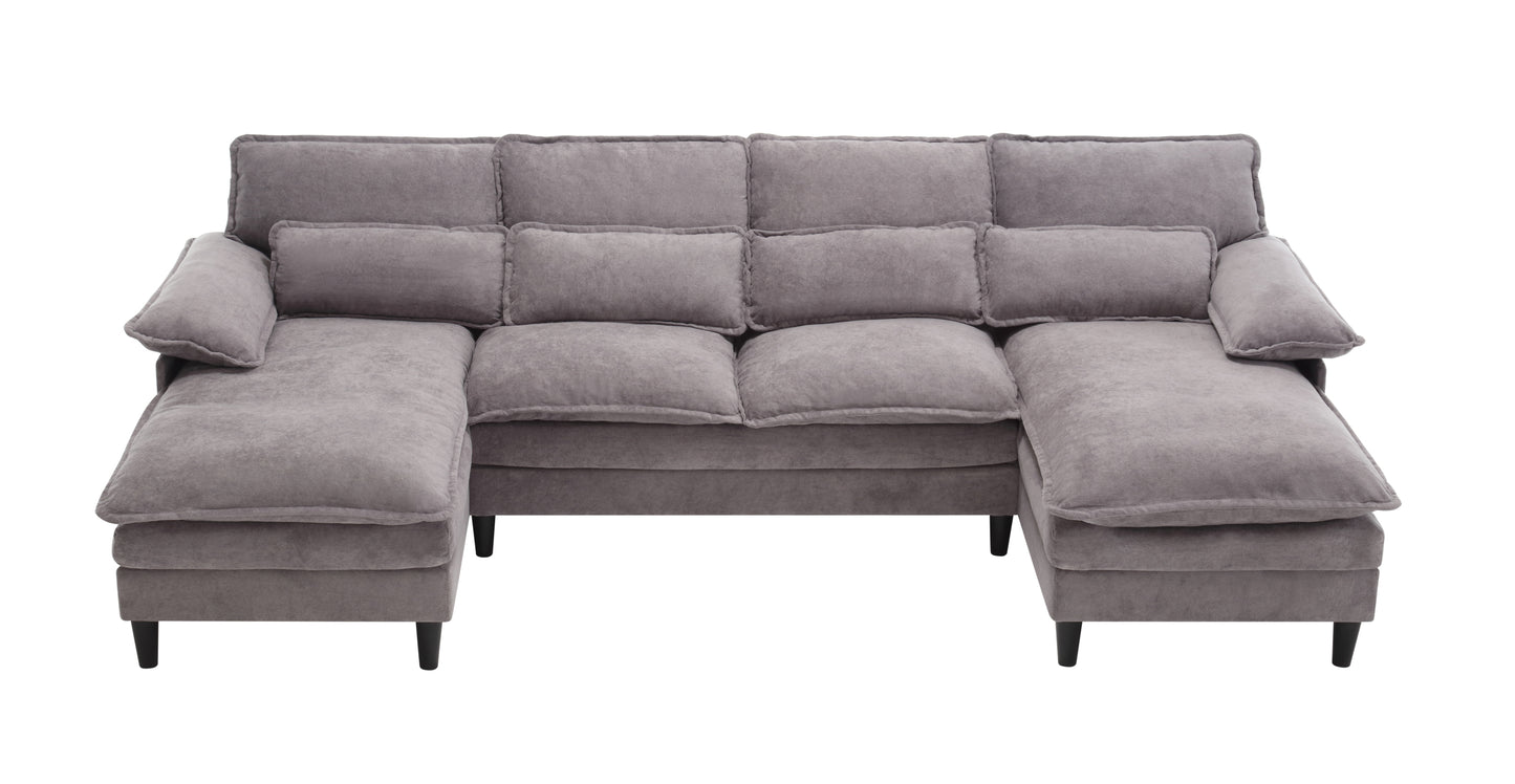 [VIDEO PROVIDED]U Shaped Modular Sectional Sofa Couch, corner sofa with 4pcs waist pillows, Chaise Lounge, terrycloth fabric sofa,Upholstered 4 Seater Couch for Living Room,GRAY