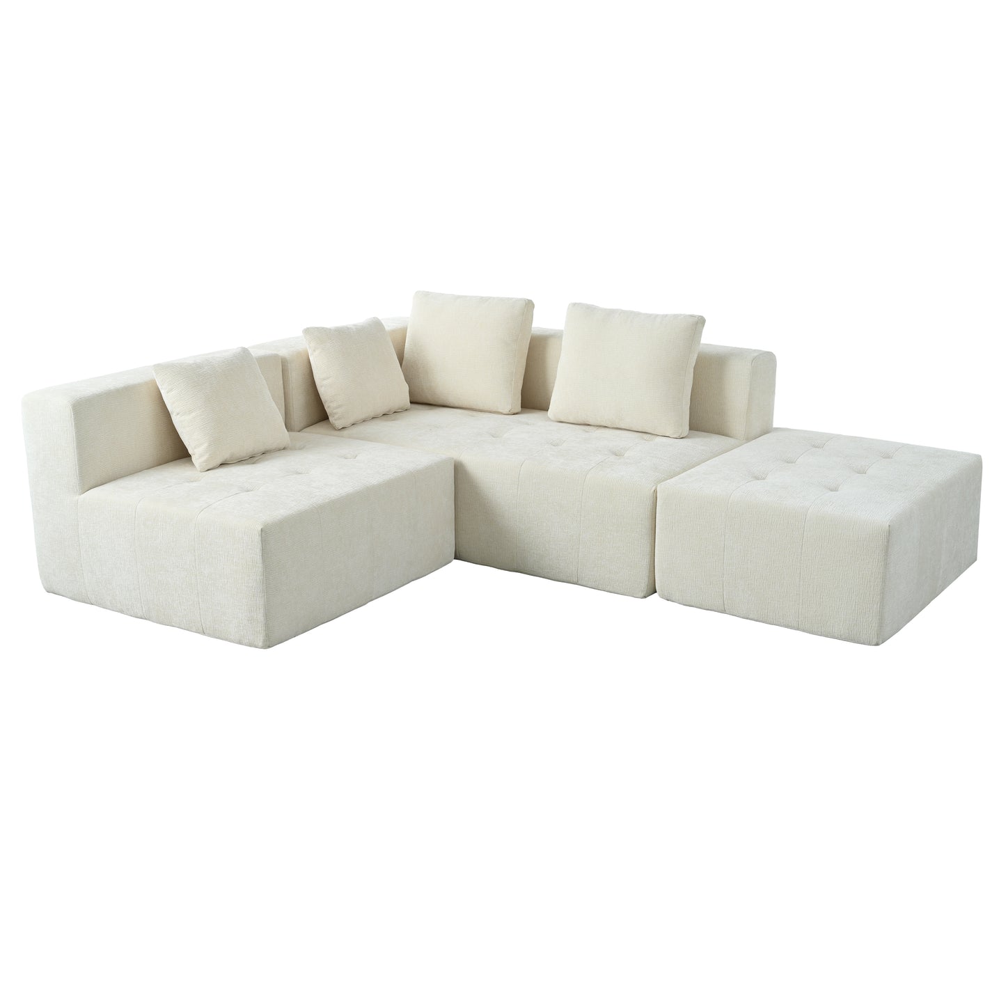 U_Style Modern Large Removable Modular Sofa, 3-Piece Set with Free Combination, Includes 4 Cushions, Ideal for Living Room, Bedroom, Apartment