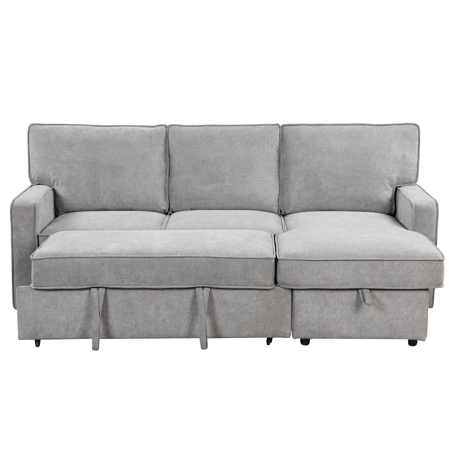 U_STYLE Upholstery Sleeper Sectional Sofa with Storage Space, USB port, 2 cup holders on Back Cushions(same sku; WY000335AAE)