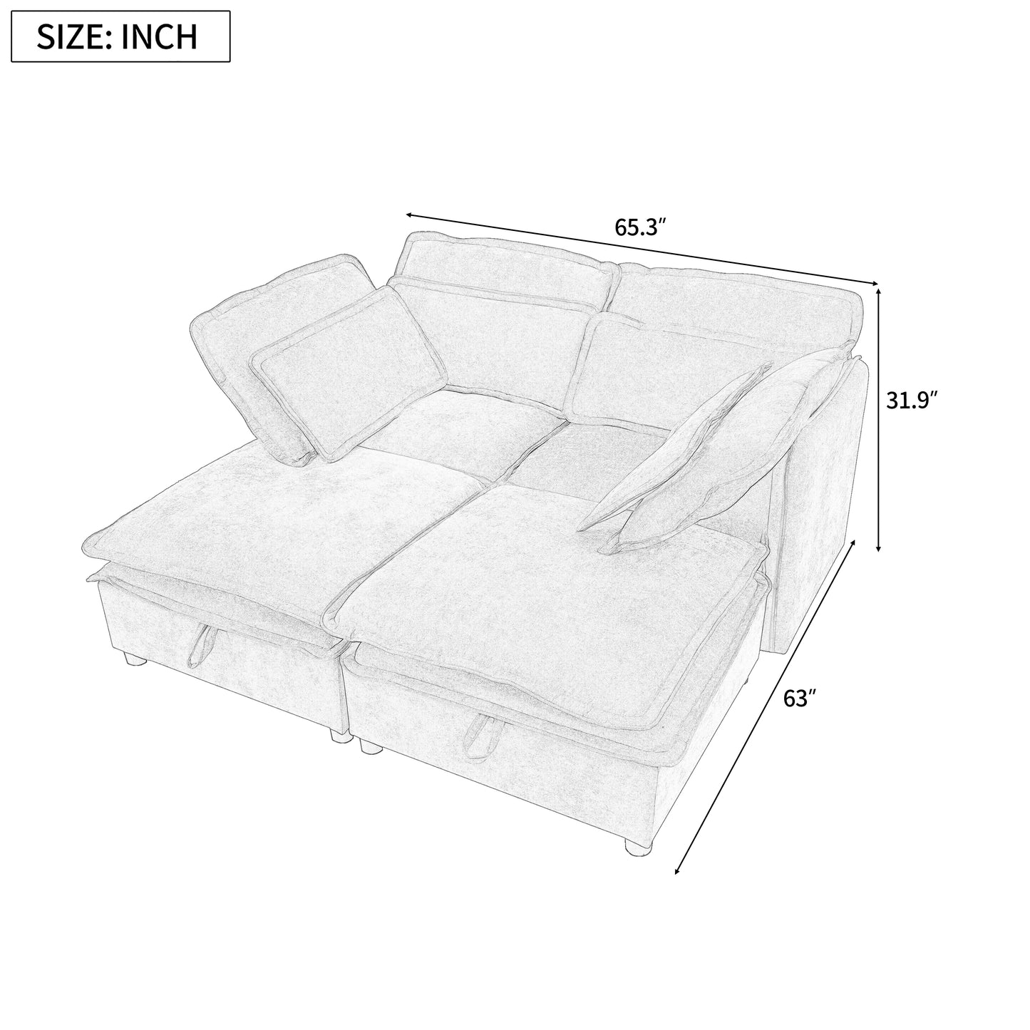 U_Style Double-Layer Cushion Modular Sofa, Freely Combinable, 4-Seater with Storage Function, Includes 4 Soft Cushions, Perfect for Living Rooms, Offices, and Apartments