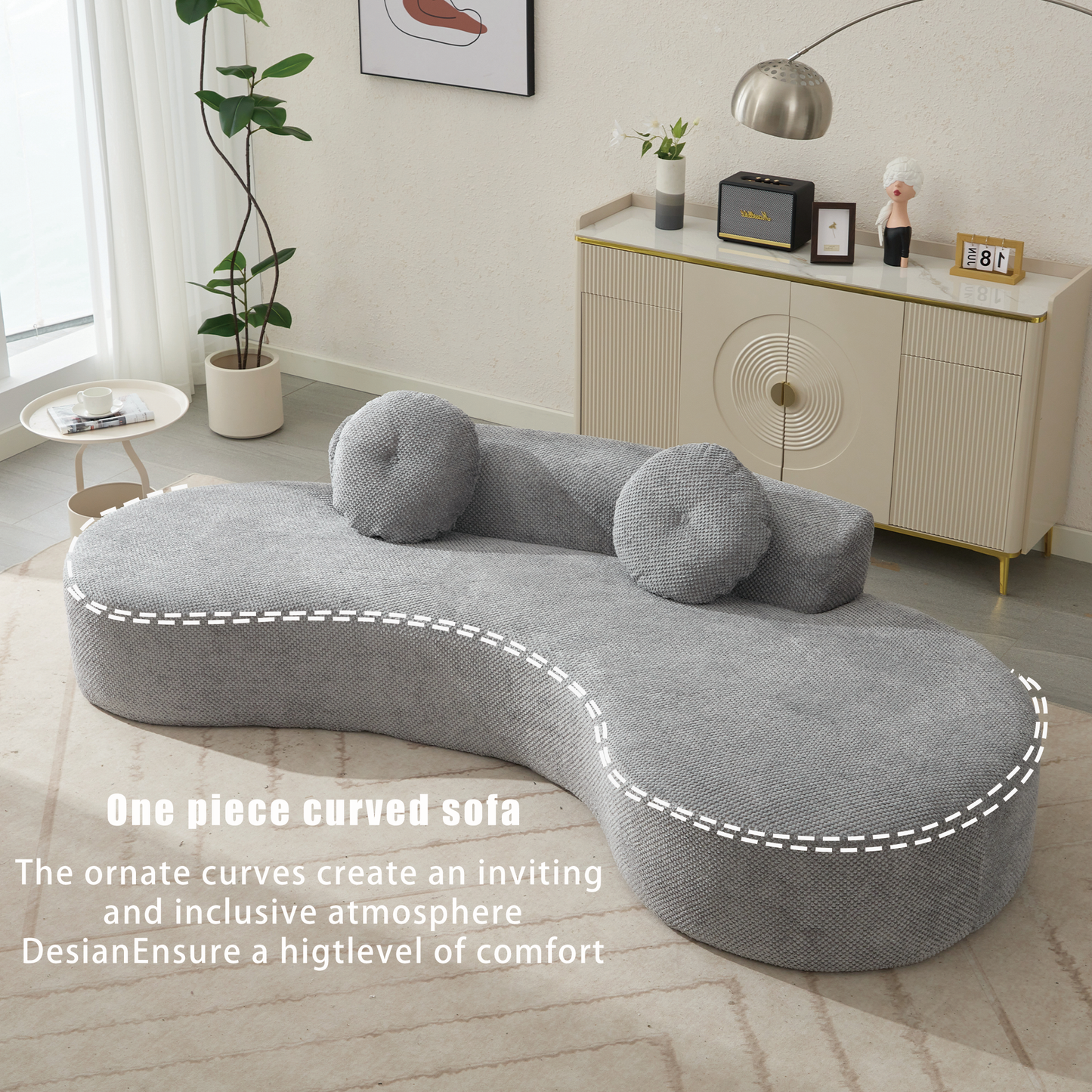 [NEW ARRIVED] [VIDEO PROVIDED]105.5''Curved Sofa, Modern Minimalist Sofa, Cloud Couch Sofa 3-4 Seater Couch with 2 Pillows,Bedroom,  No Assembly Required, Point-shaped corduroy,(Anti-Wrinkle) , Gray