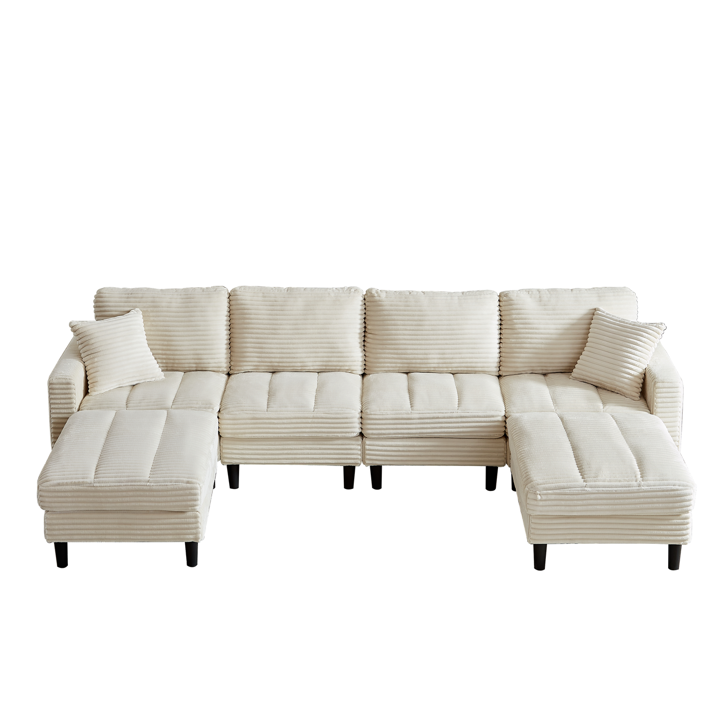 122.5-Inch Oversized U-Shaped Modular Sofa, Corduroy Fabric Sofa, Living Room Sectional Sofa with 2 Pillows, Two ottoman, plastic leg, Beige