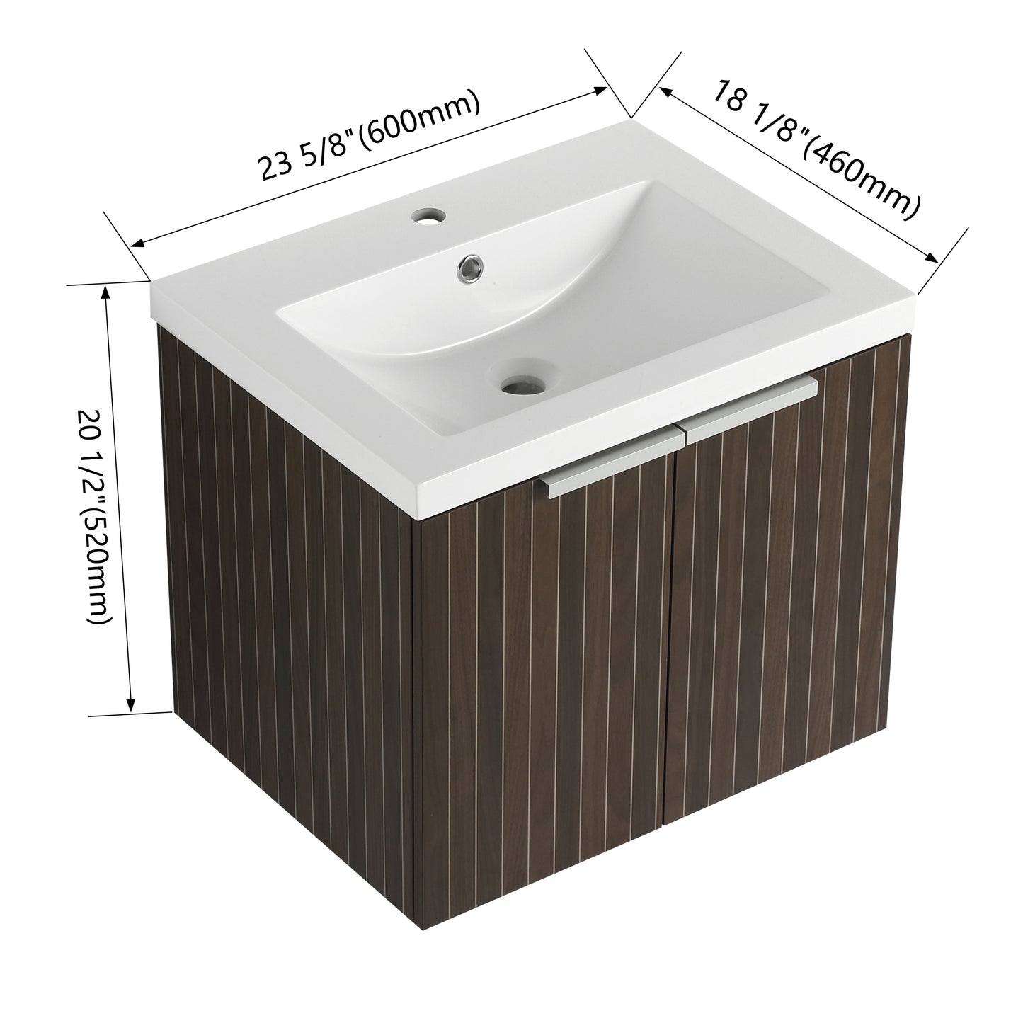 24 Inch Bathroom Cabinet With Resin Sink,Soft Close Doors,Float Mounting Design, For Small Bathroom