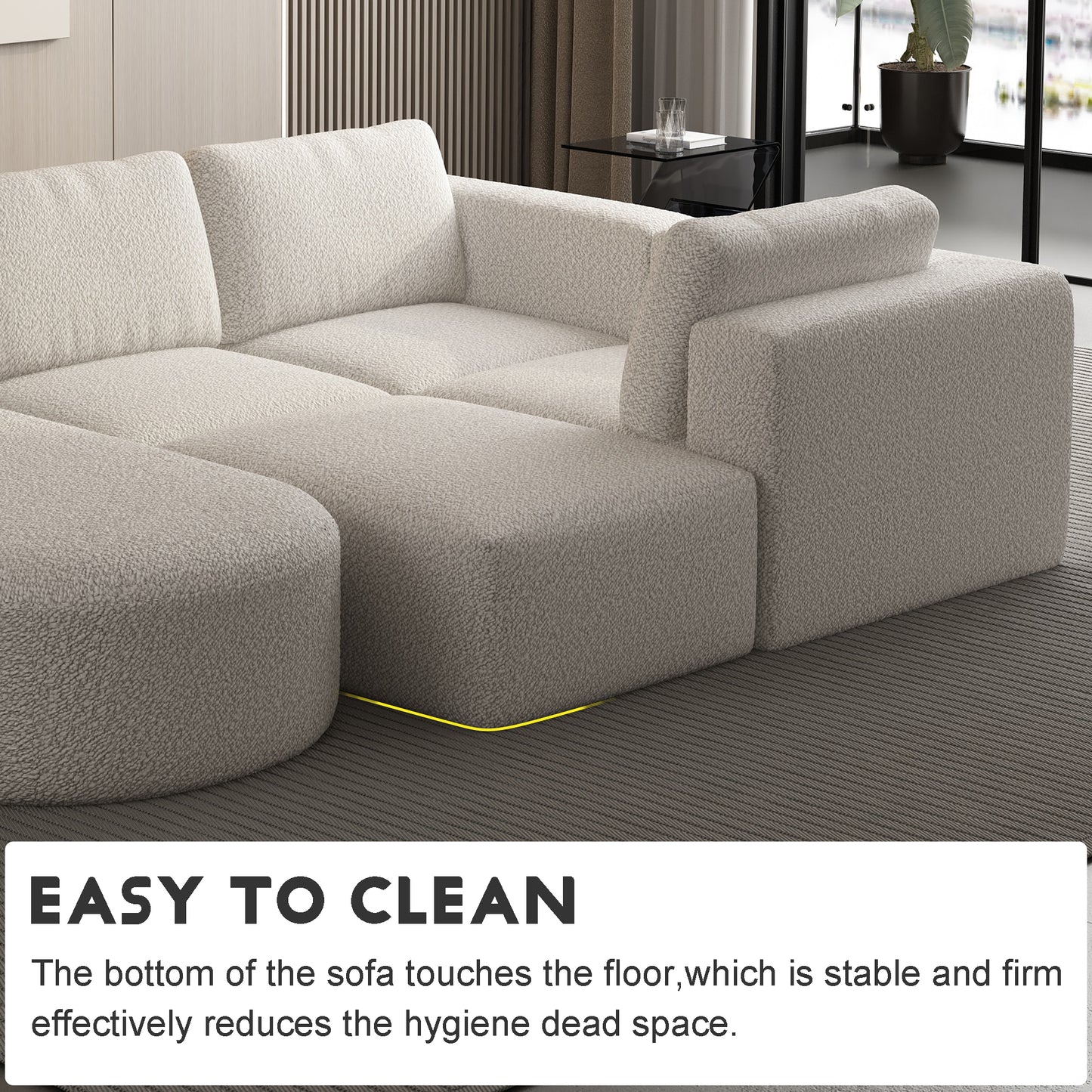 104.32*70.86 Modular Sectional Sofa Sleeper Couch, Sectional Sofa with Chaise and Ottoman, Convertible U Shaped Modular Sofa Set. Compressed sponge, White. (Combo A+B+C+D)