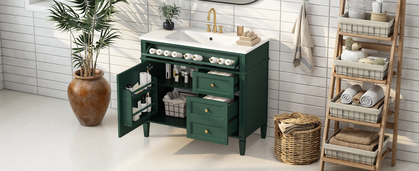 36'' Bathroom Vanity with Top Sink, Modern Bathroom Storage Cabinet with 2 Drawers and a Tip-out Drawer, Single Sink Bathroom Vanity