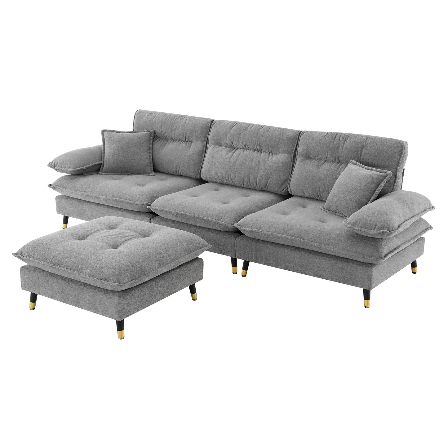 [VIDEO provided][New]106*66.5" L shaped Convertible Sectional Sofa,4 Seat Tufted Couch Set with Two-tone Adjust Legs,Cloud Chenille Fabric,Movable Ottoman for Living Room,  Apartment,Office,3 Colors