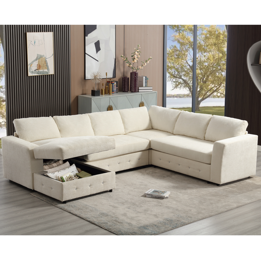 [NEW ARRIVED] [VIDEO PROVIDED]110.75" Sectional Sofa,Oversized modular sofa,Chaise Storage, Modern U Shaped  Couch , Upholstered Sofas,Chenille,Crystal button , Living Room, Apartment,  Beige