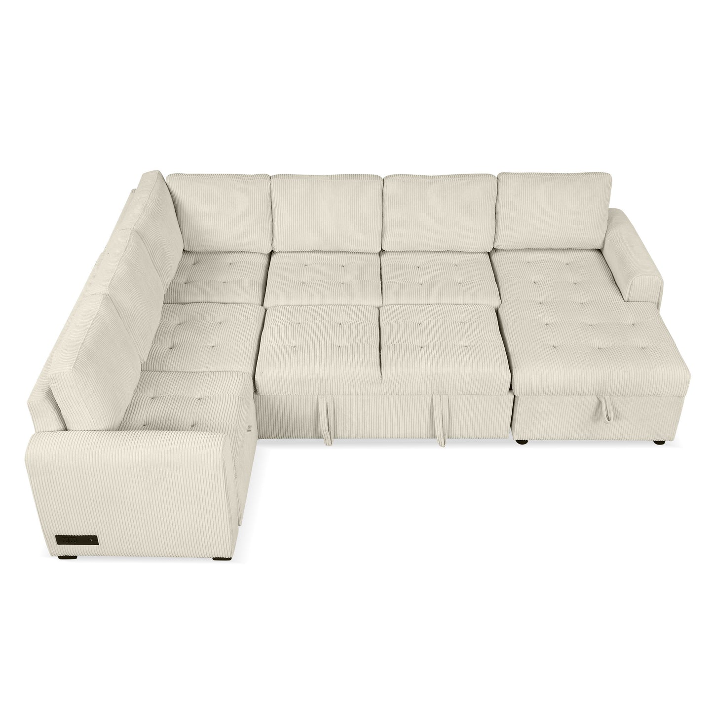 107.5" U-shaped Sofa Sectional Sofa Pull-out Sofa bed with a Storage Chaise Lounge, Charging Devices for Living Room, Beige