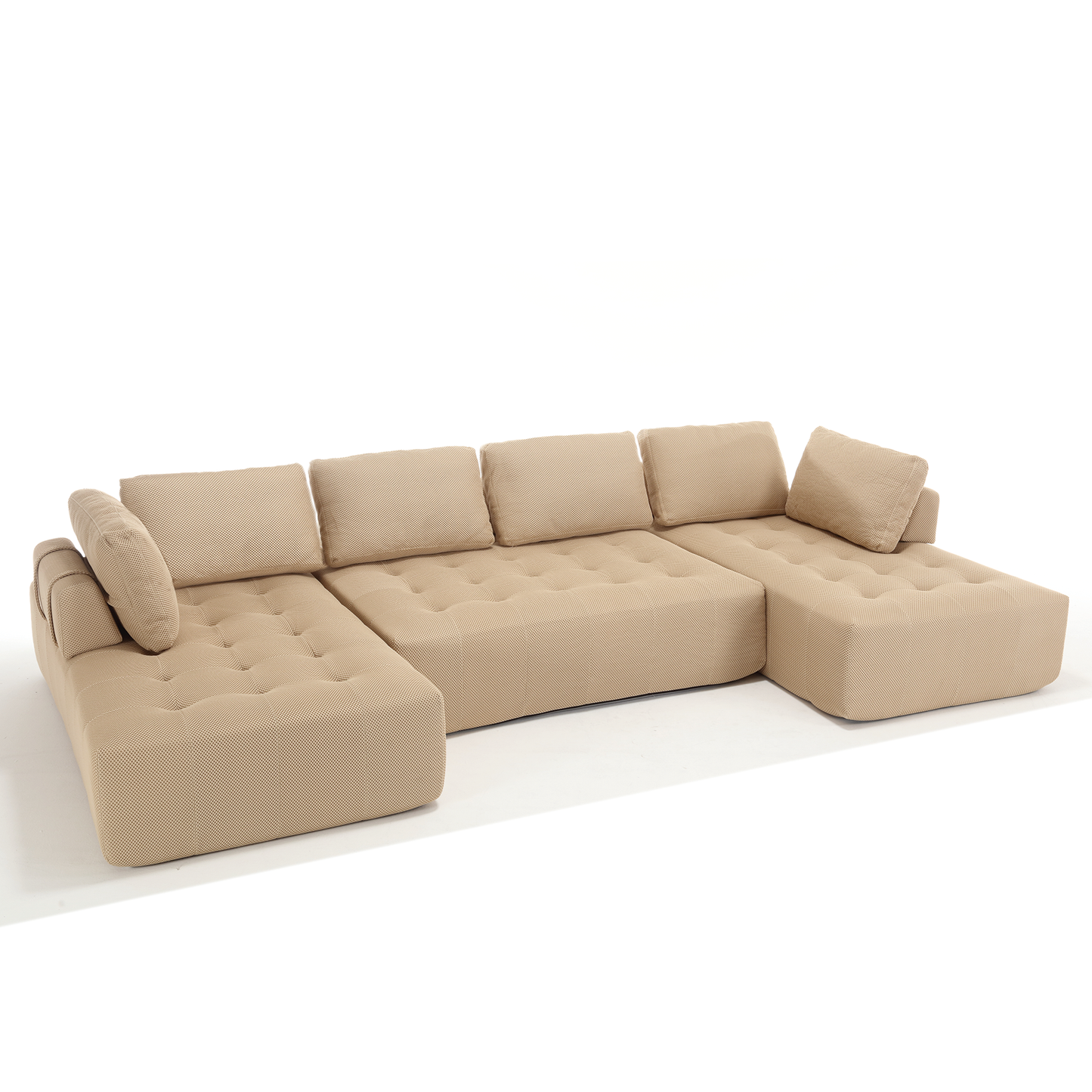 [NEW ARRIVED] [VIDEO PROVIDED]138.5 "Modular Combination Sofa, U-shaped Sofa, Living Room, Apartment, Upholstered ,6-seat Sofa, Free Combination Sofa (Mesh Fabric), Breathable Fabric, Khaki