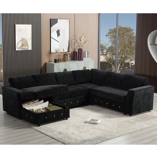 [NEW ARRIVED] [VIDEO PROVIDED]110.75" Sectional Sofa,Oversized modular sofa,Chaise Storage, Modern U Shaped  Couch , Upholstered Sofas,Chenille,Crystal button , Living Room, Apartment, Black