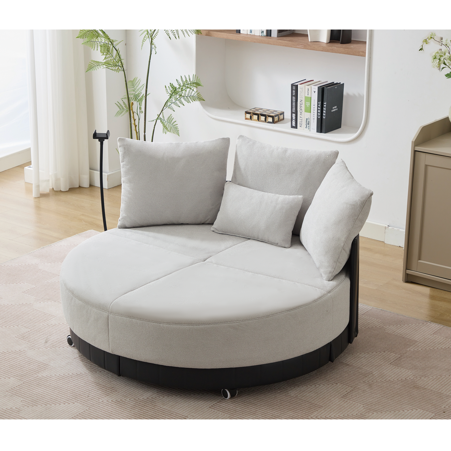 [NEW ARRIVED] [VIDEO PROVIDED]52.75'' Oversized Round Swivel  Chair,360° Swivel Chair, Couples chair,Adjustable phone stand,Swivel Chair,Rotating pulley,Polyester(Anti-Wrinkle),Gray