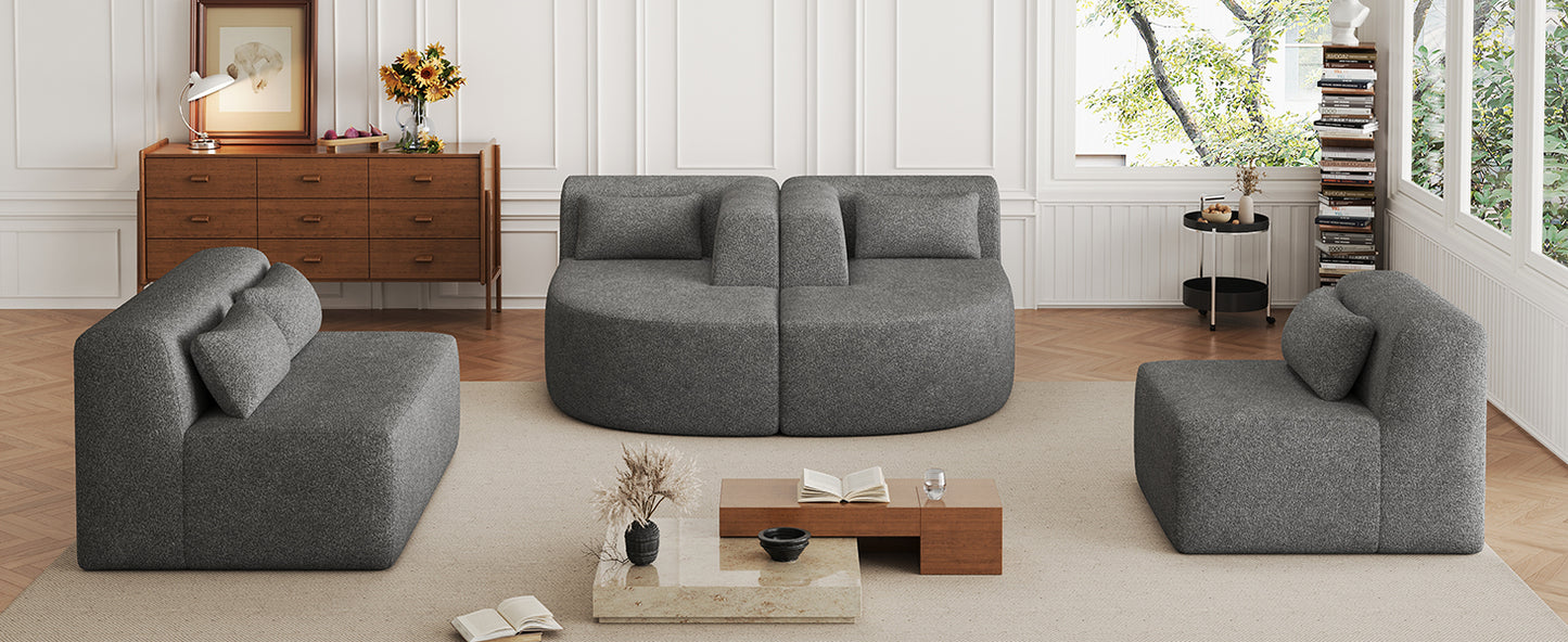 143.7" Upholstered Sofa Free-combined Sofa Couch with Two Chaise Lounge and Five Back Pillows for Living Room, Light Gray