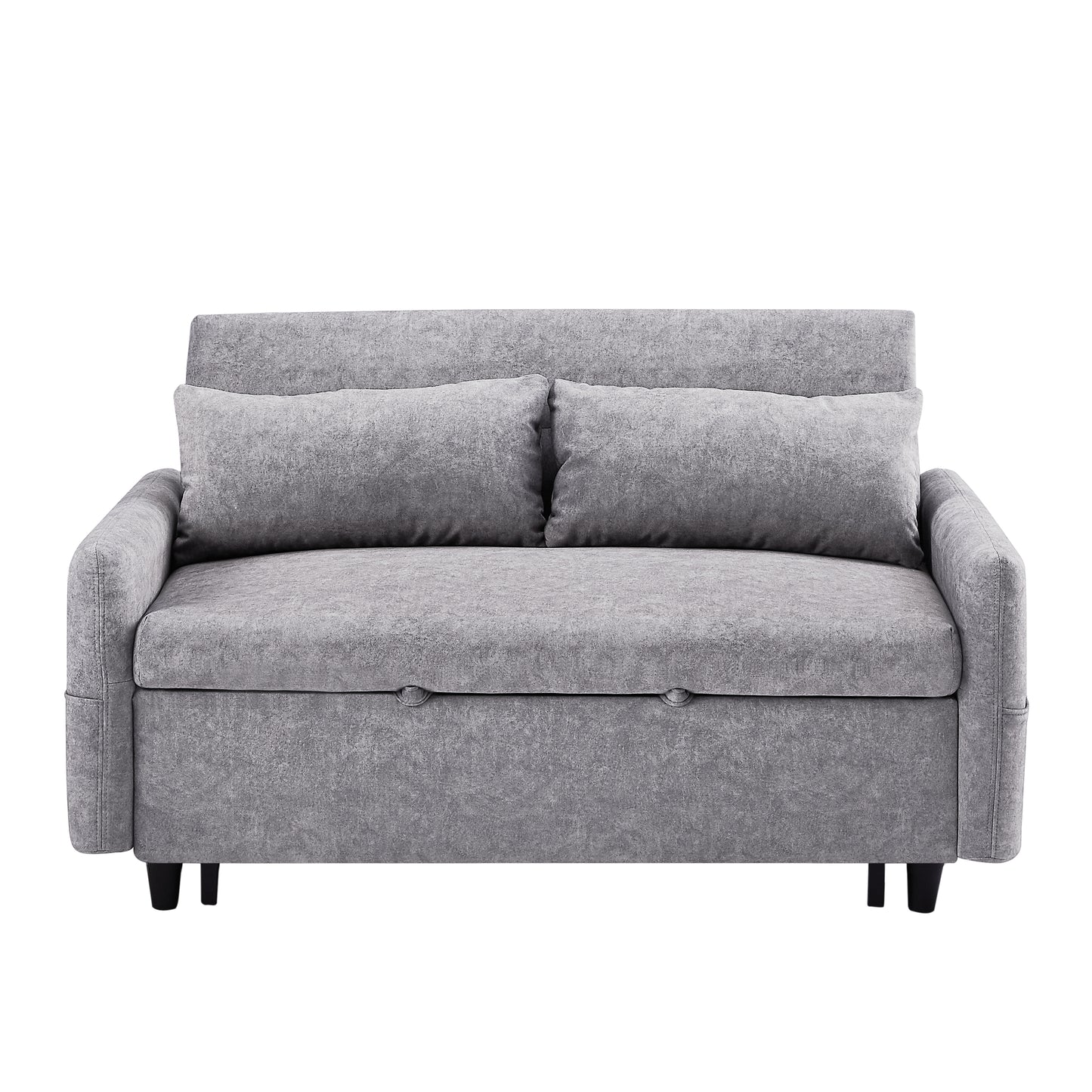 55.1" Pull Out Sleep Sofa Bed Loveseats Sofa Couch with Adjsutable Backrest, Storage Pockets, 2 Soft Pillows, USB Ports for Living Room, Bedroom, Apartment, Office,Grey (Old SKU:WF315689AAE)