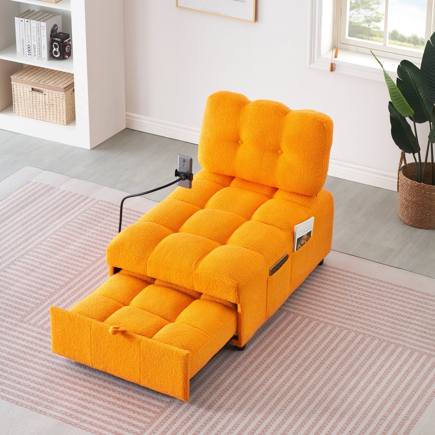 40.20 inches long, Teddy Sofa Fabric,a convertible sofa-cum-bed, for Apartment Office Living Room - Orange