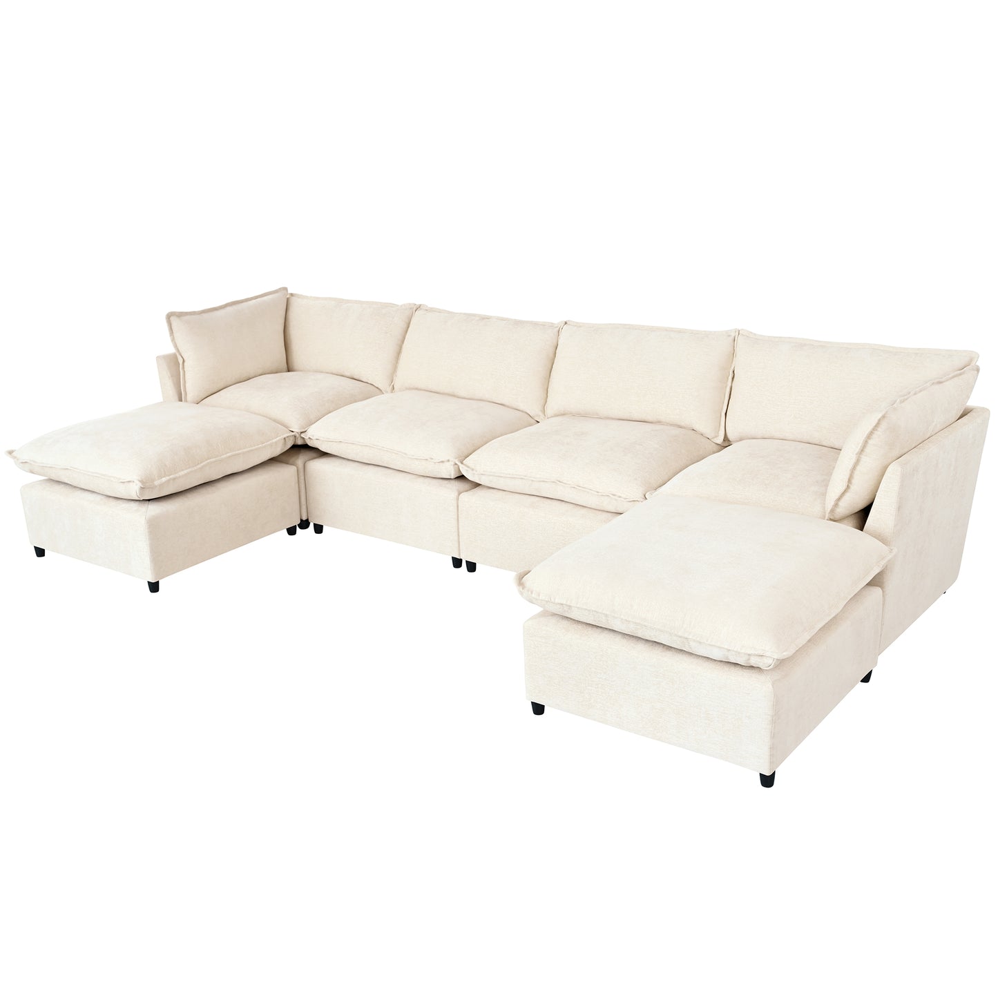 U_Style Modern Large U-Shape Sectional Sofa, 2 Large Chaise with Removable Ottomans, Convertible L-Shape Sectional Sofa with Stylish Piping Design,for Living Room,Spacious Space(Old SKU:WY000351AAA)