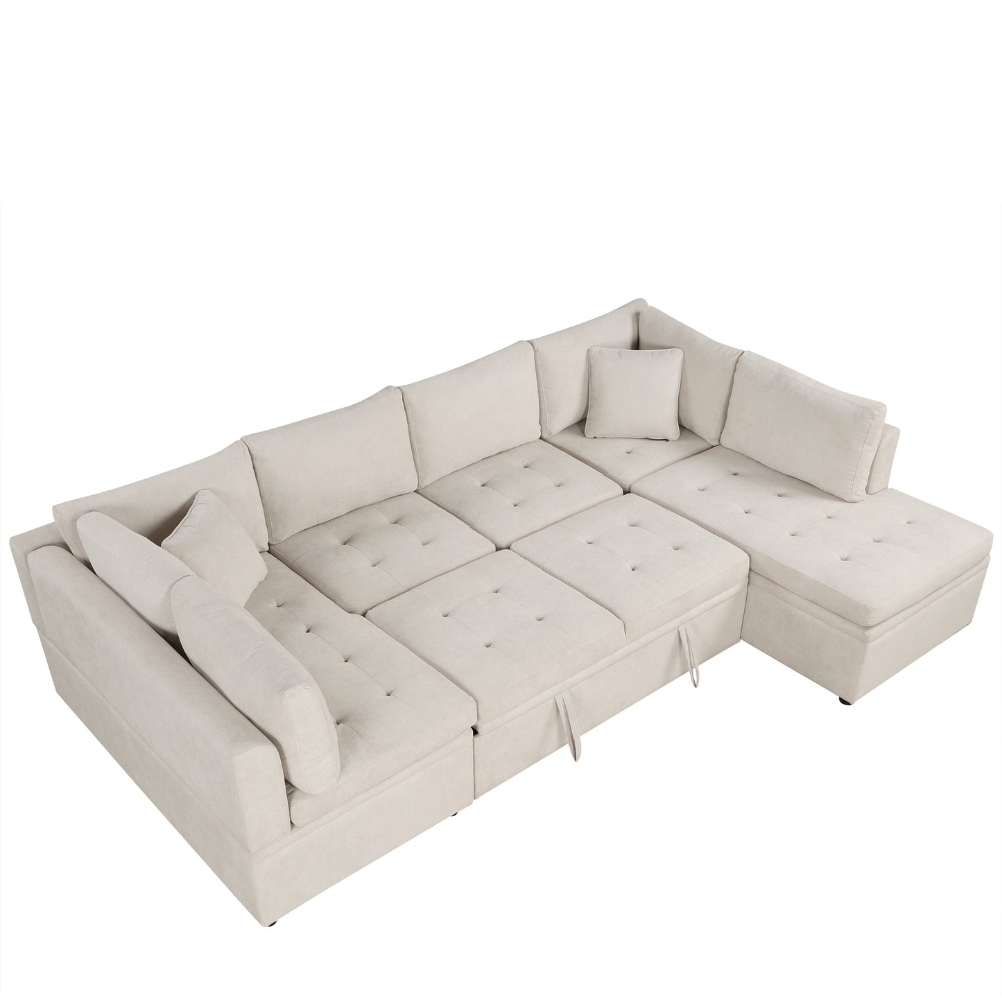 117.3" Oversized Sectional Sofa U- shaped Sofa Couch Pull-out Sofa Bed with Two Throw Pillows for Living Room, Beige