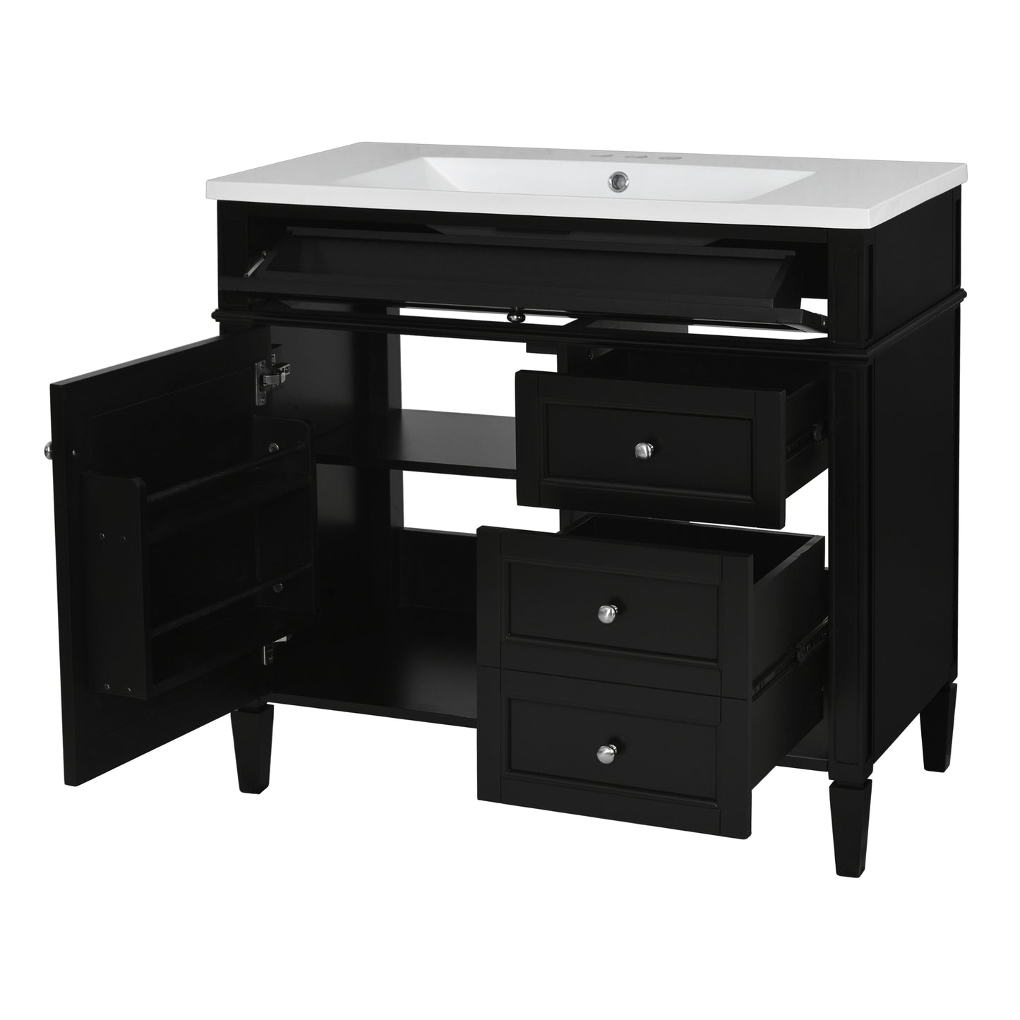 36'' Bathroom Vanity with Top Sink, Modern Bathroom Storage Cabinet with 2 Drawers and a Tip-out Drawer, Single Sink Bathroom Vanity