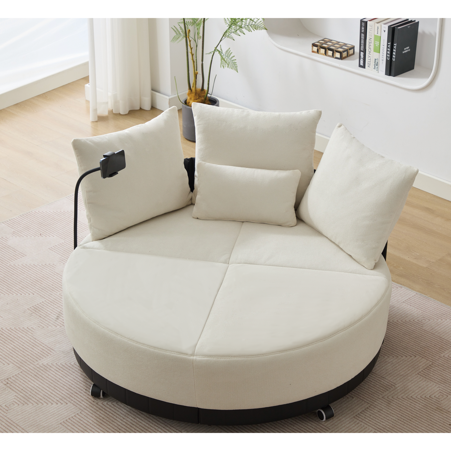 [NEW ARRIVED] [VIDEO PROVIDED]52.75'' Oversized Round Swivel  Chair,360° Swivel Chair, Couples chair,Adjustable phone stand,Swivel Chair,Rotating pulley,Polyester(Anti-Wrinkle),Beige