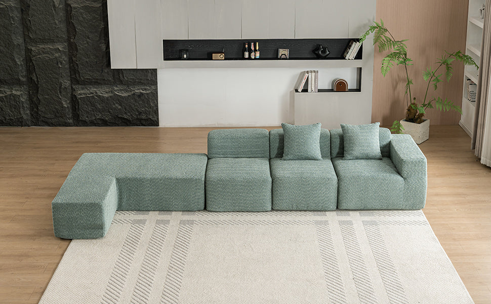 116.5" Sectional Sofa Full-compressed Sofa Couch Free-combined Sofa for Living Room, Green