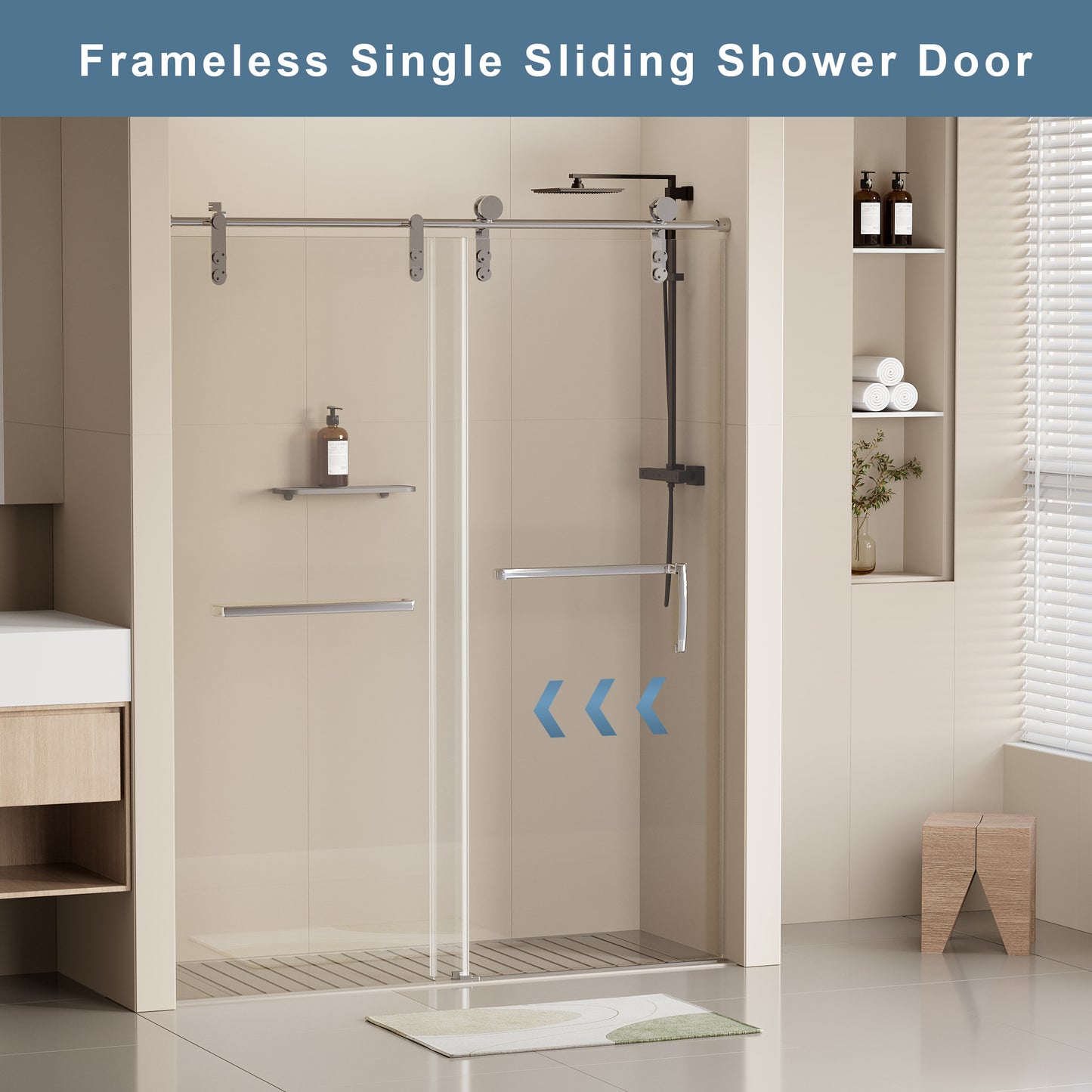 56-60 in. W x 76 in. H Frameless Shower Door, Single Sliding Shower Door, 5/16" (8mm) Clear Tempered Glass Shower Door Explosion-Proof Film, Stainless Steel Hardware, Chrome 24D210-60C-COMBO