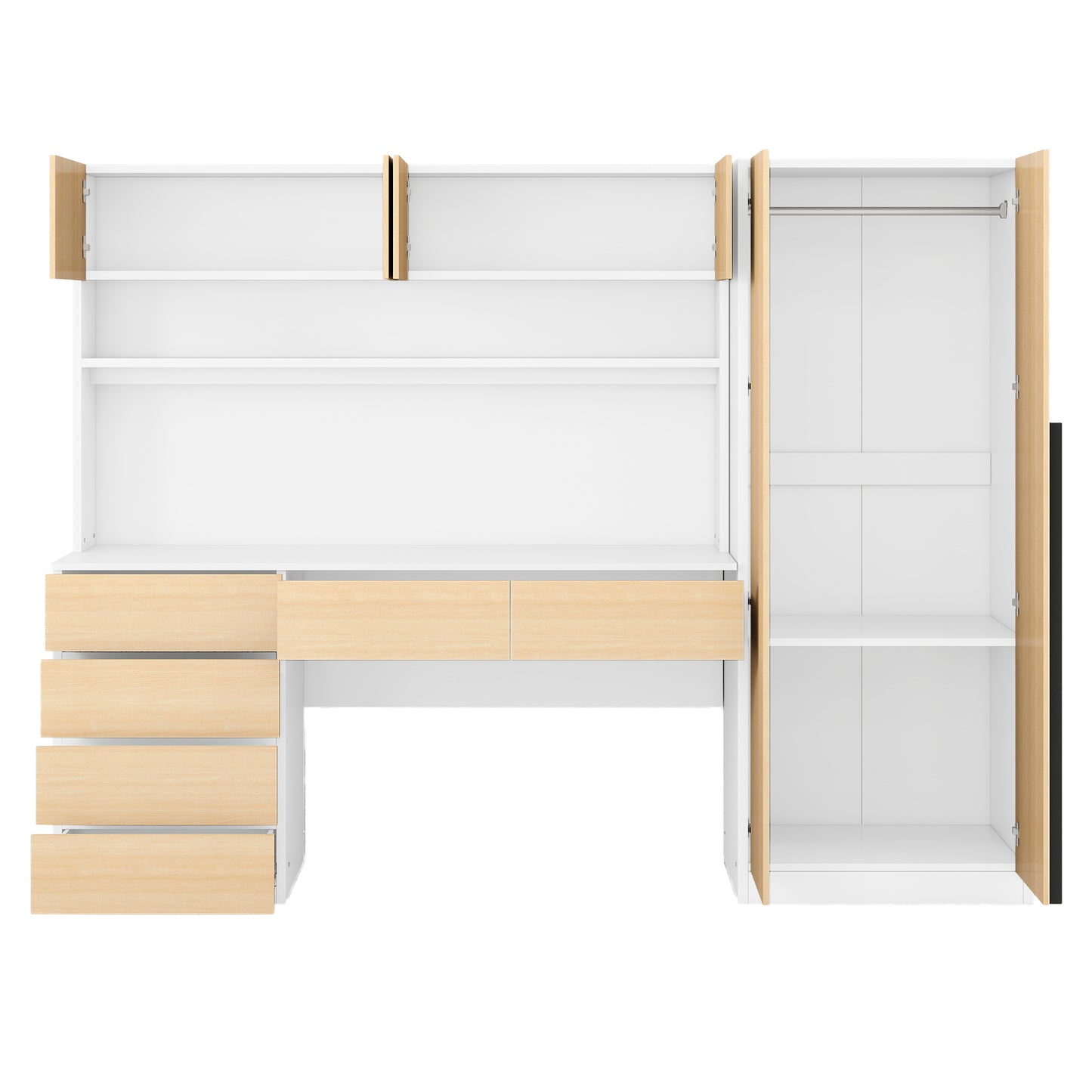 2 Door Wooden Storage Desk Wardrobe for Bedroom with Shelves and Drawers,Natural