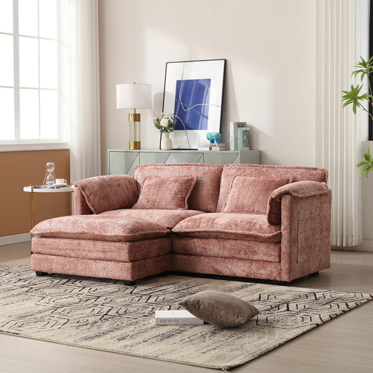 UNITED WE WIN Chenille fabric, removable armrests with side pockets, high density sponge filling, oversized double sofa with footstool