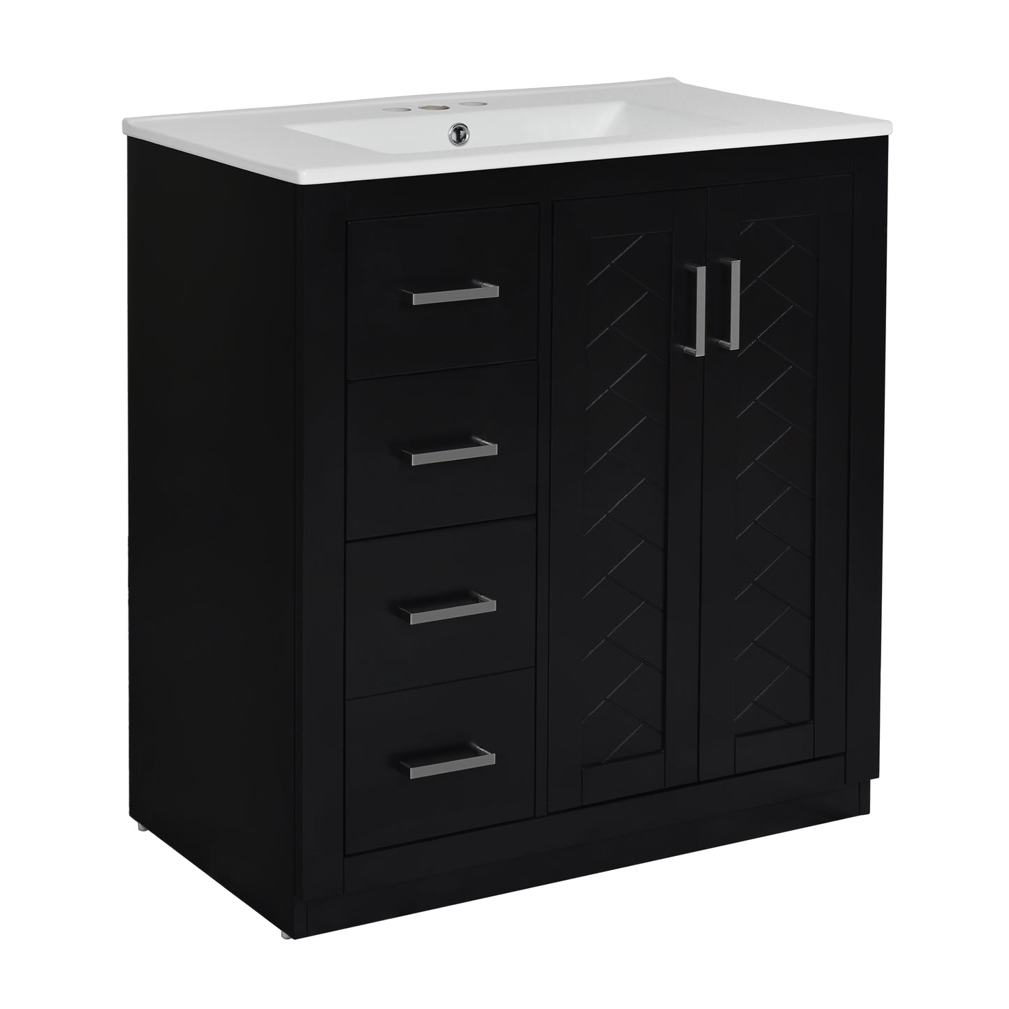 30'' Bathroom Vanity with Ceramic Sink Combo,Solid Wood Frame Bathroom Storage Cabinet, Freestanding Vanity Set with 3 Drawers& Soft Closing Doors