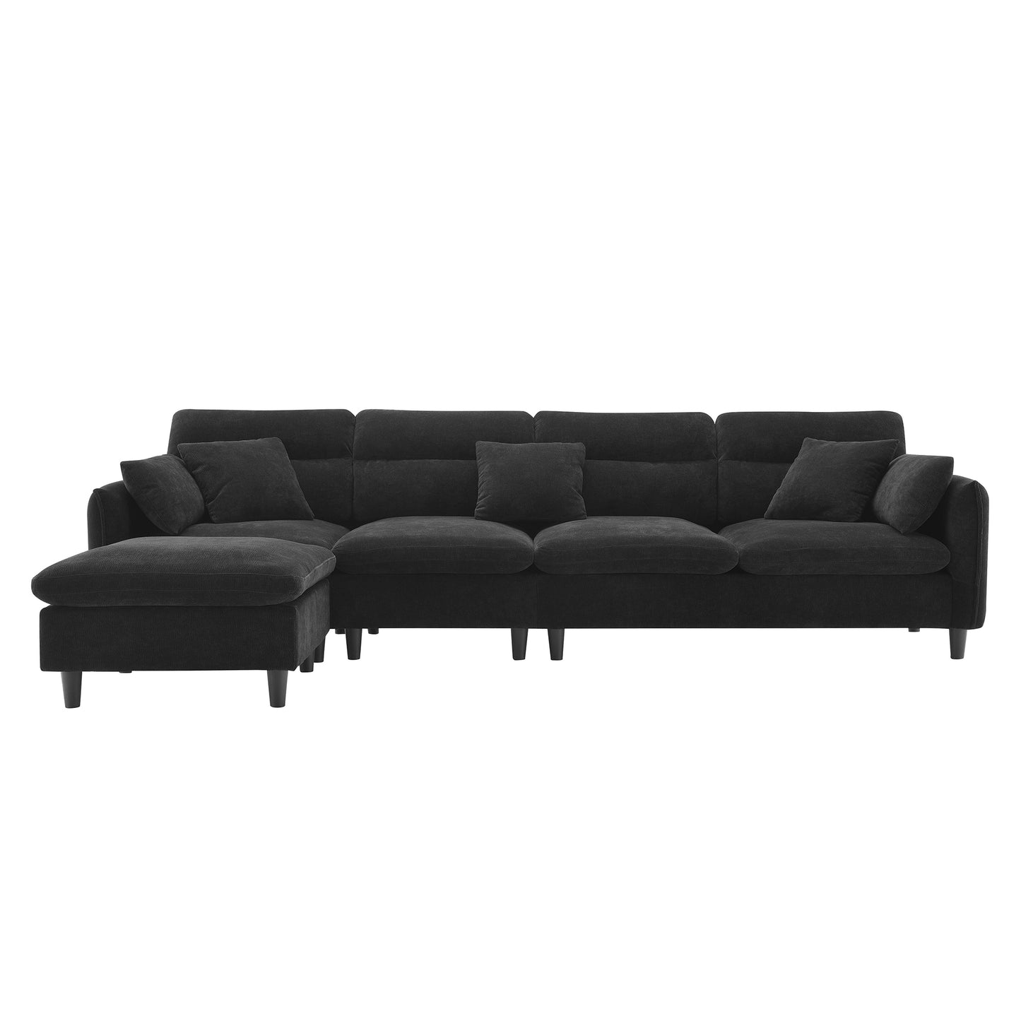 [VIDEO provided][New]110*62" Modern Convertible Sectional Sofa,L-shaped Reversible Couch Set with Free Pillows,5 Seat Cloud Chenille Indoor Furniture with Ottoman for Living Room,Apartment,3 Colors