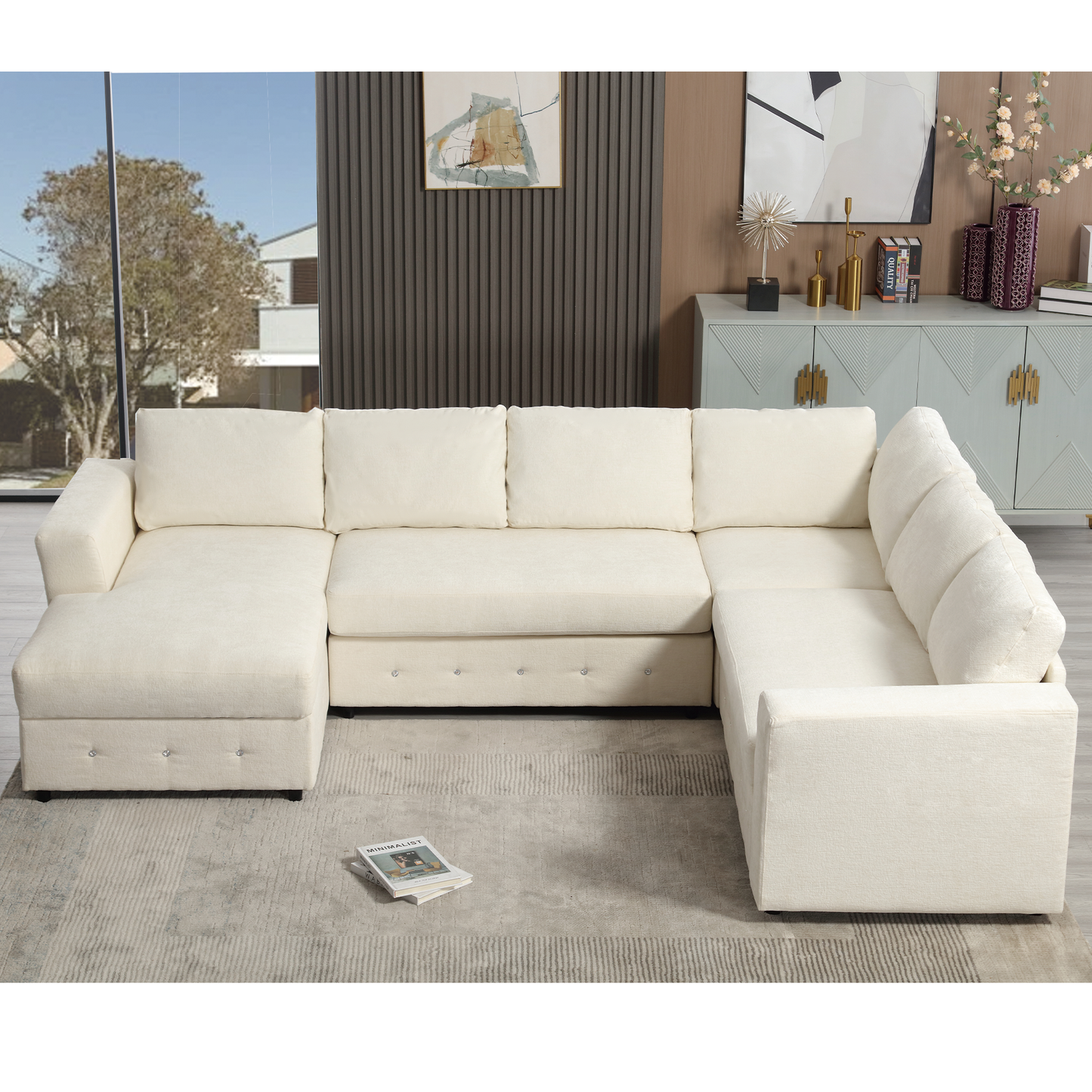 [NEW ARRIVED] [VIDEO PROVIDED]110.75" Sectional Sofa,Oversized modular sofa,Chaise Storage, Modern U Shaped  Couch , Upholstered Sofas,Chenille,Crystal button , Living Room, Apartment,  Beige