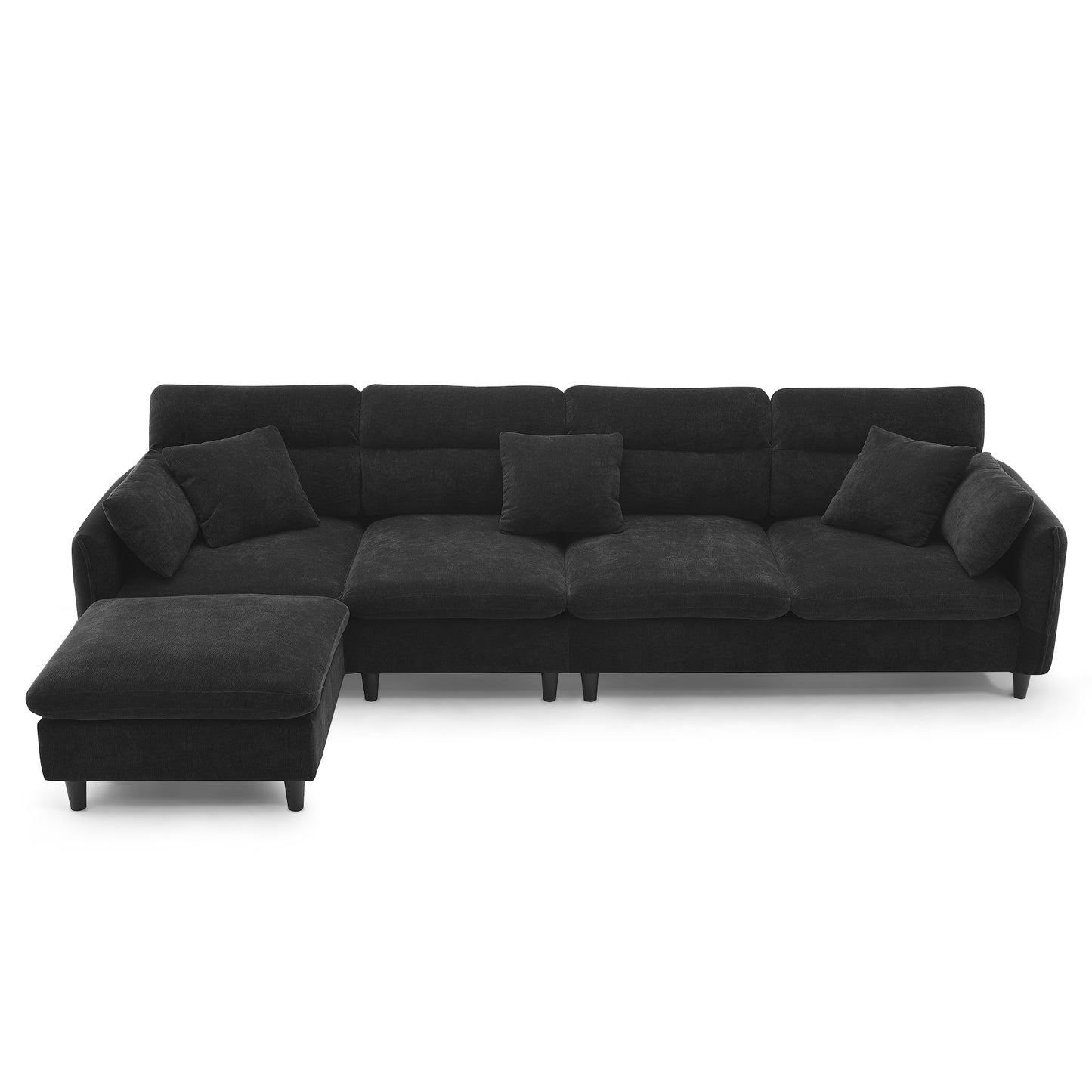 [VIDEO provided][New]110*62" Modern Convertible Sectional Sofa,L-shaped Reversible Couch Set with Free Pillows,5 Seat Cloud Chenille Indoor Furniture with Ottoman for Living Room,Apartment,3 Colors