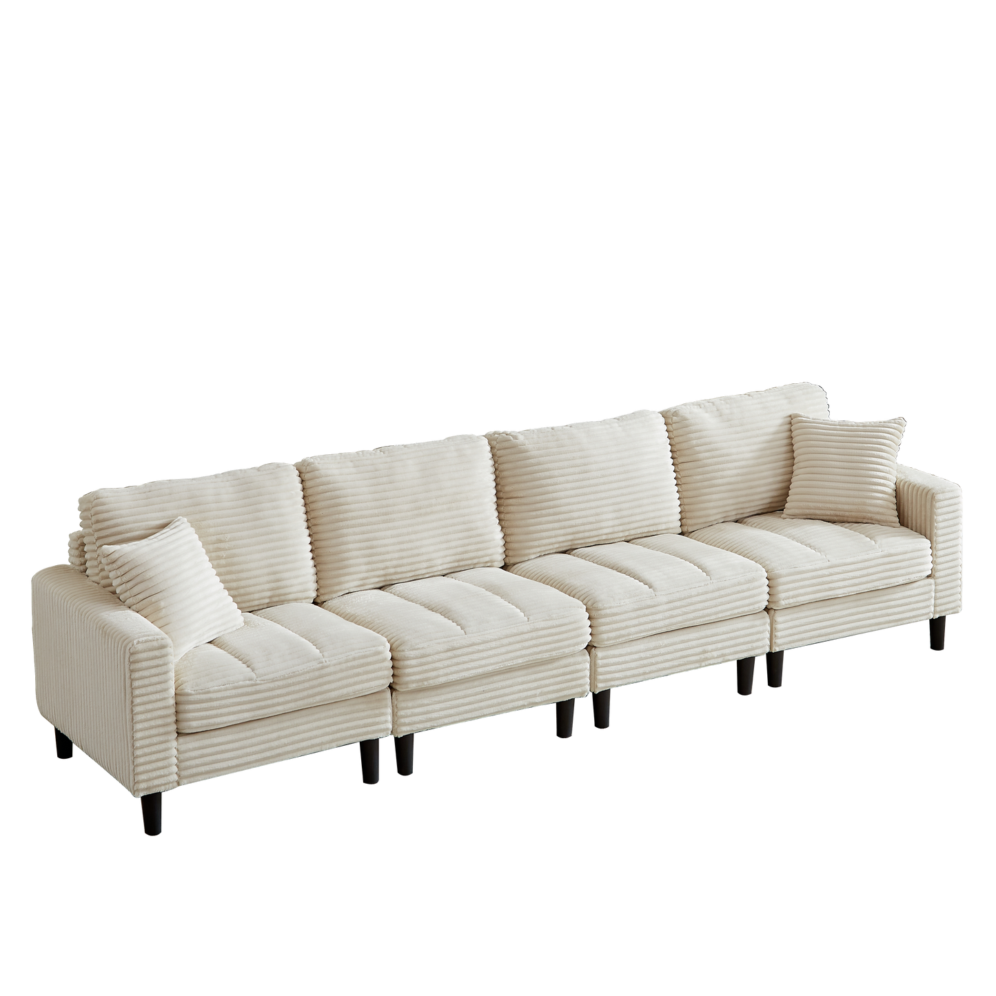 122.5-Inch Oversized U-Shaped Modular Sofa, Corduroy Fabric Sofa, Living Room Sectional Sofa with 2 Pillows, Two ottoman, plastic leg, Beige