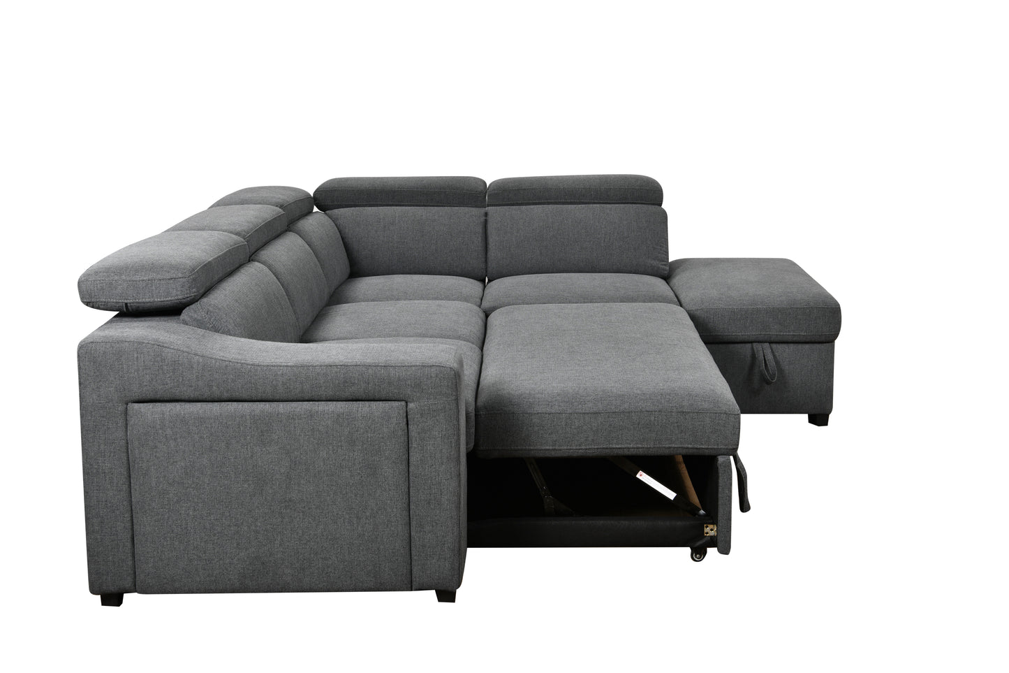 105"L-Shape Sectional Sofa with Pull-Out Bed and Ottoman Storage Space, Convertible Sleeper Couch, Arm with 1 Cup Holders and Wirelessly Charged, for Living Room, Apartment, Dark Gray