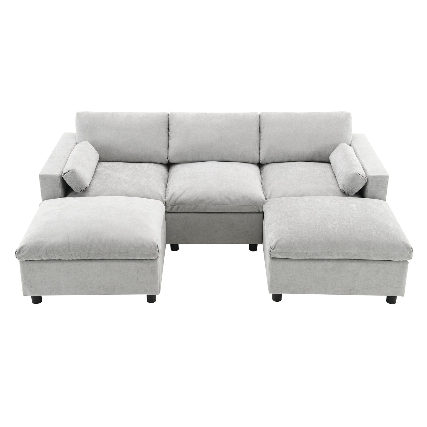 [VIDEO provided][New]86.5''Chenille Sectional Sofa with Storage Pockets, 5 Seat U Shaped Sleeper Couch Set,2 PIC Free Combination,Convertible Sofa Bed with Ottoman for Living Room,Apartment,3 Colors