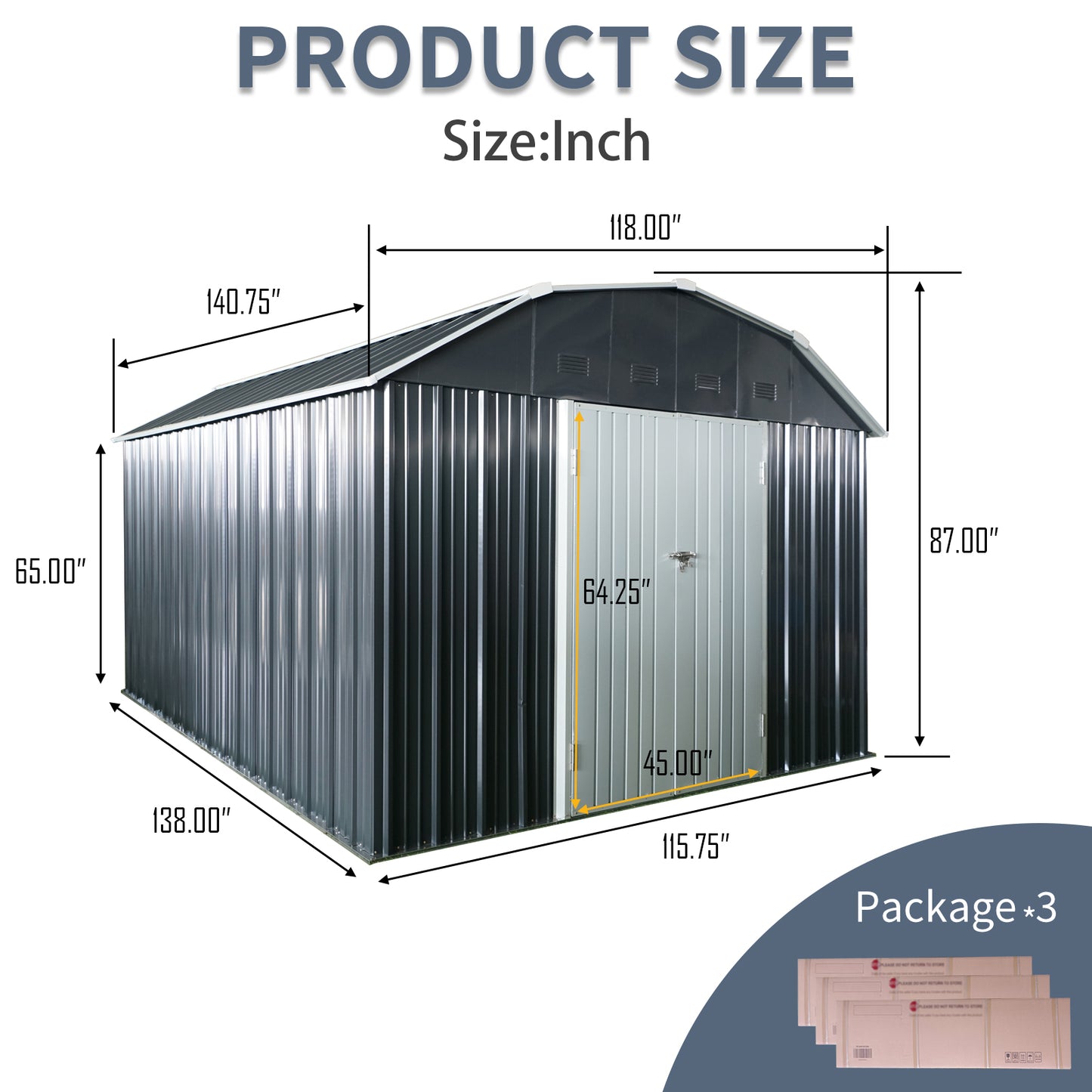 10 ft x 12 ft Outdoor Metal Storage Shed with Arch Roof with Lockable Doors for Backyard Garden Patio Lawn, Black