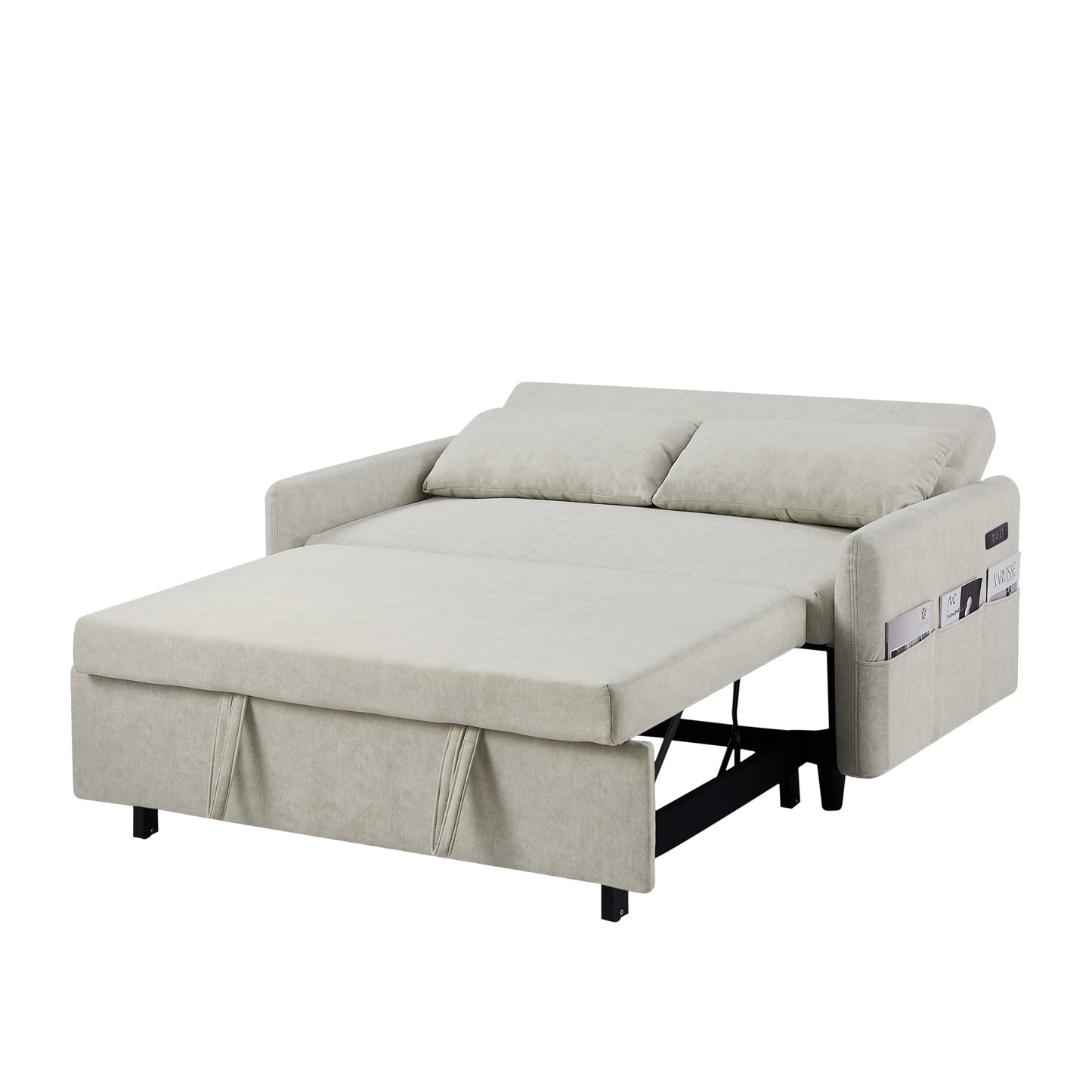 55.1" Pull Out Sleep Sofa Bed Loveseats Sofa Couch with Adjsutable Backrest, Storage Pockets, 2 Soft Pillows, USB Ports for Living Room, Bedroom, Apartment, Office, Beige (Old SKU: WF315689AAA)