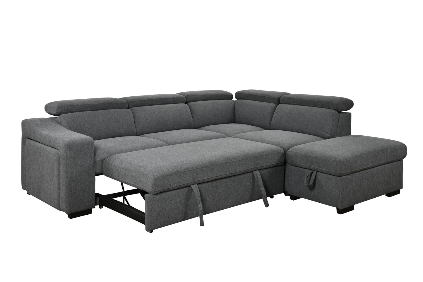 105"L-Shape Sectional Sofa with Pull-Out Bed and Ottoman Storage Space, Convertible Sleeper Couch, Arm with 1 Cup Holders and Wirelessly Charged, for Living Room, Apartment, Dark Gray