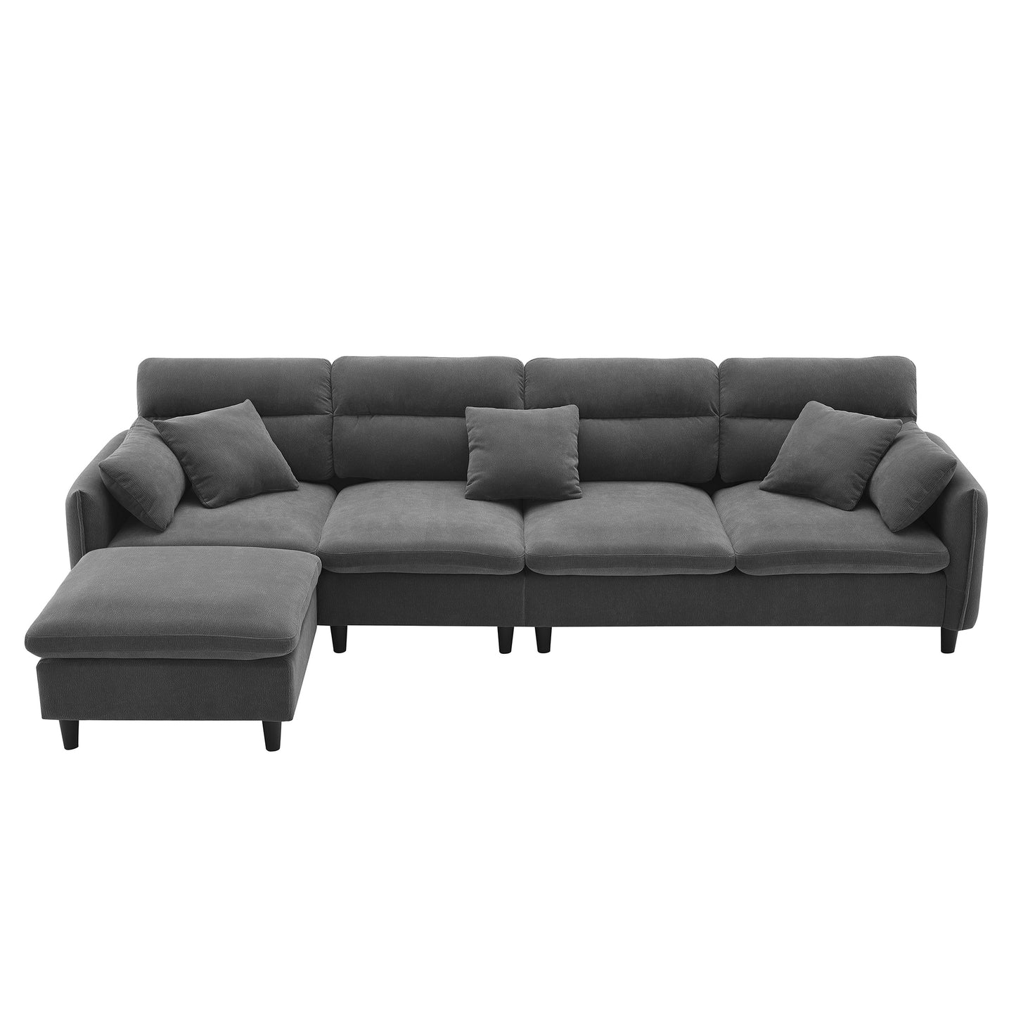 [VIDEO provided][New]110*62" Modern Convertible Sectional Sofa,L-shaped Reversible Couch Set with Free Pillows,5 Seat Cloud Chenille Indoor Furniture with Ottoman for Living Room,Apartment,3 Colors