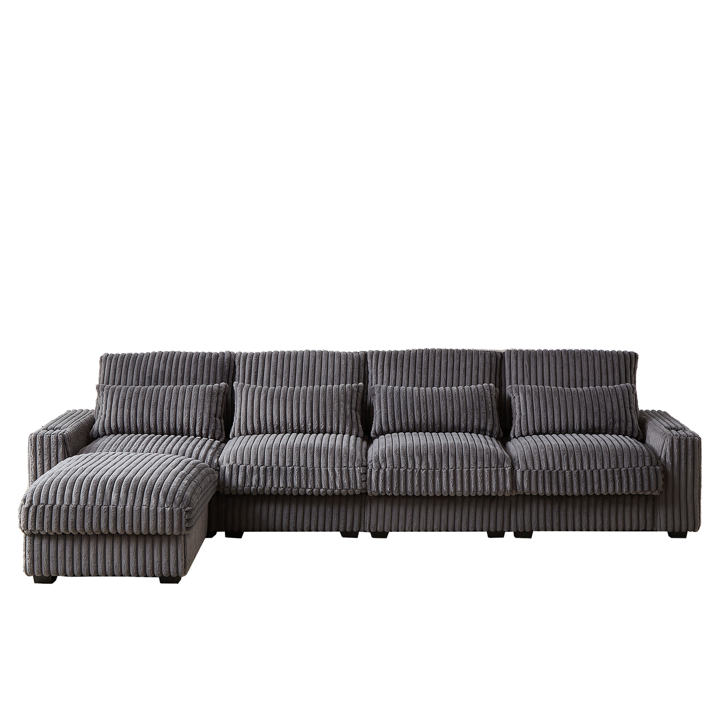 126-inch Corduroy With Cup Holder Super Large L-Shaped Sofa, Movable Footrest, Four Waist Pillows And Four Back Cushion, With USB Port And Type-C Port