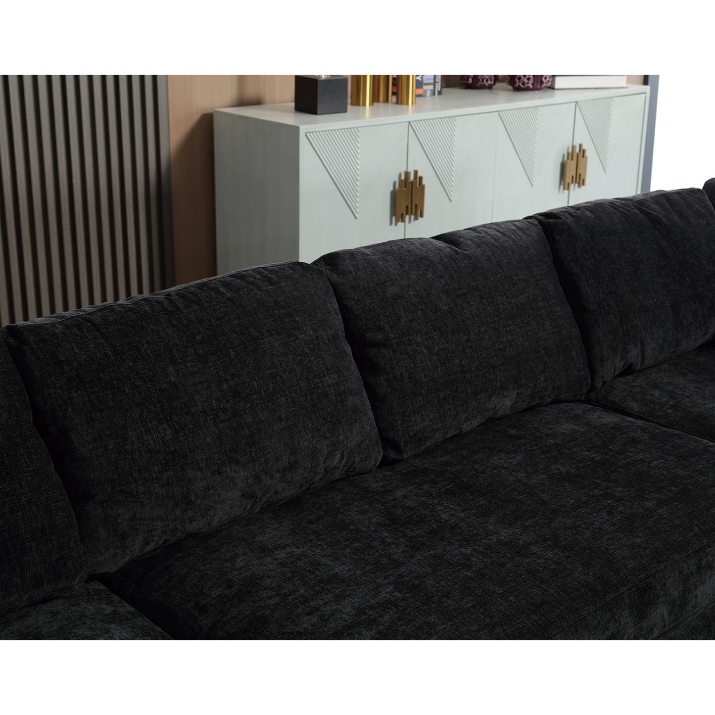 [NEW ARRIVED] [VIDEO PROVIDED]110.75" Sectional Sofa,Oversized modular sofa,Chaise Storage, Modern U Shaped  Couch , Upholstered Sofas,Chenille,Crystal button , Living Room, Apartment, Black