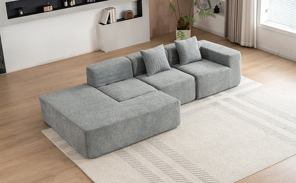 116.5" Sectional Sofa Full-compressed Sofa Couch Free-combined Sofa for Living Room, Grey