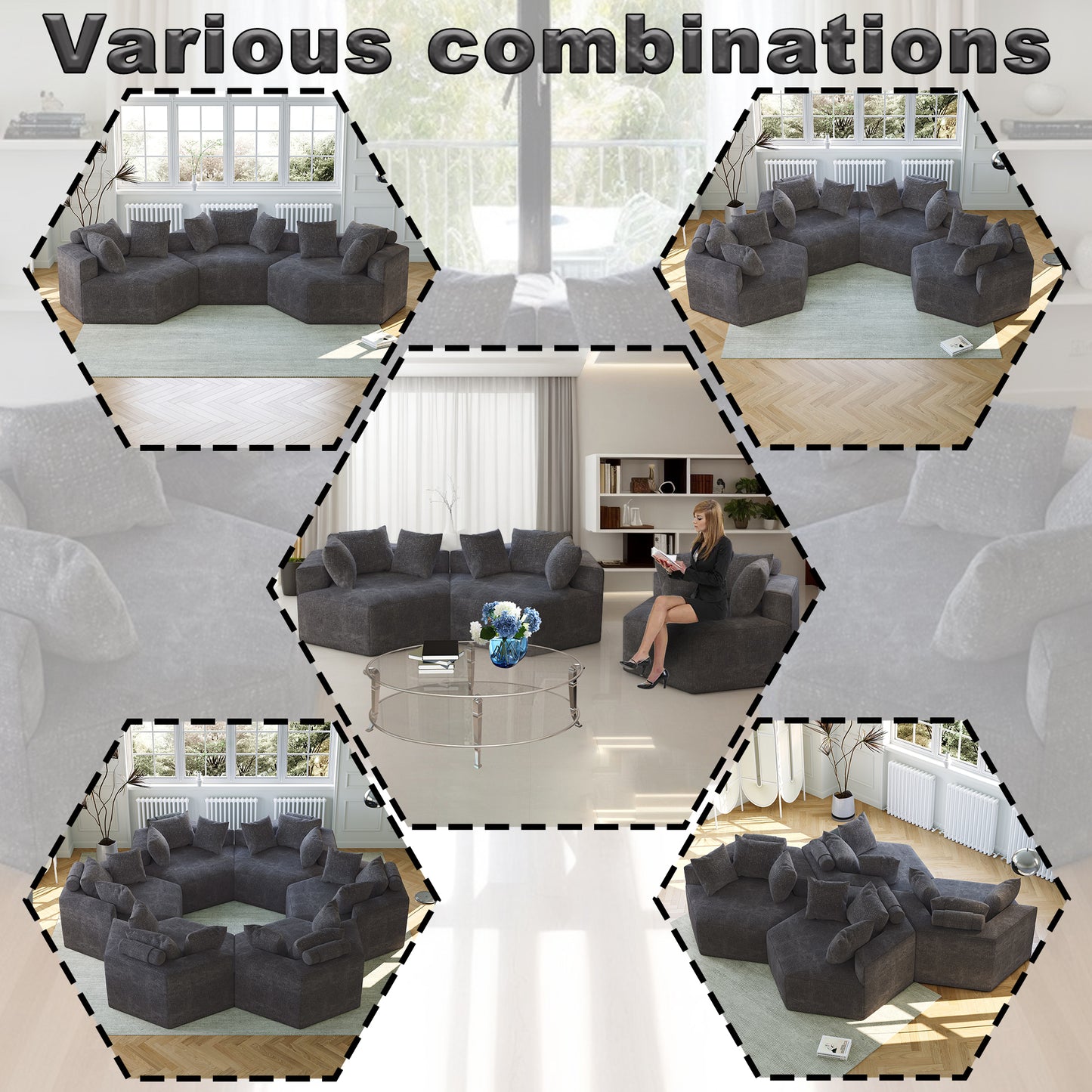 54''L Chenille Sponge single sofa,No Assembly Required,Fluffy Modern Sleeper Chair for Living room, Bedroom, Lounge and Projection Room