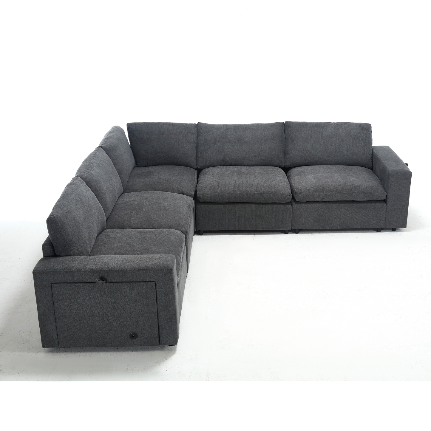 [NEW ARRIVED] [VIDEO PROVIDED]Sectional Couches For Living Room,Modular Couch,Wireless Charging Port & Cup Holders,5-seat ,DIY Combination,L-shaped Sofa,Book Storage Space,Soft Linen Fabric,Gray