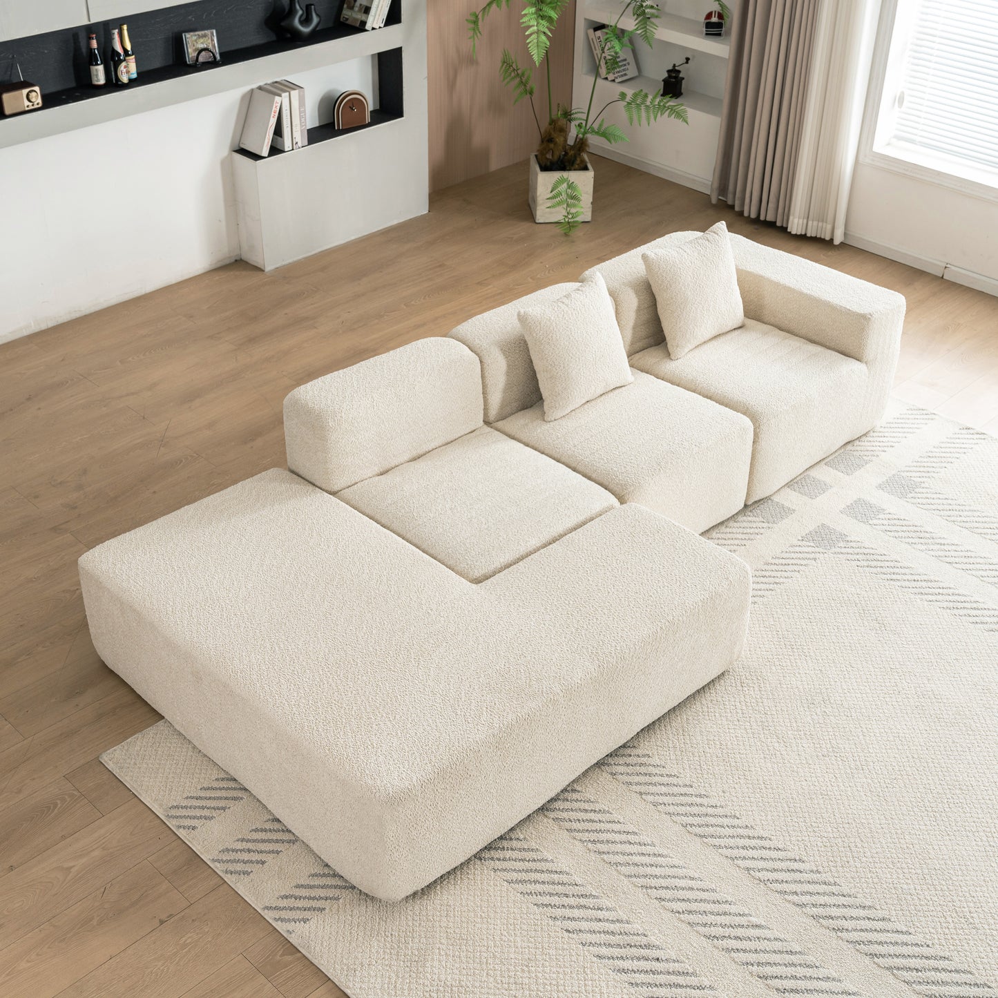 116.5" Sectional Sofa Full-compressed Sofa Couch Free-combined Sofa for Living Room, Beige