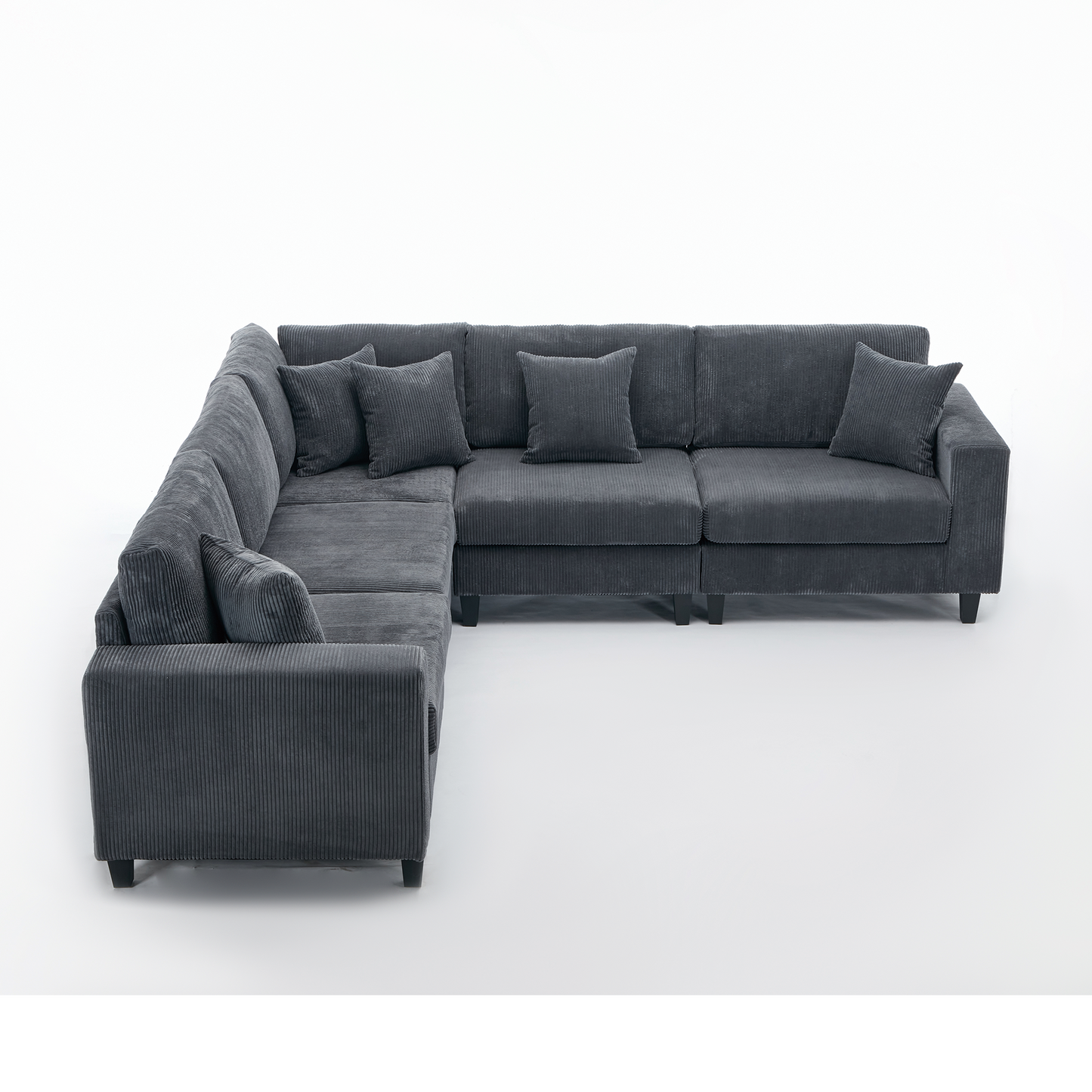 [NEW PACKAGING UPGRADE]Oversized Modular Sectional Sofa Set, L Shaped Couch,Corduroy ,Upholstered,Deep Seat,,5 Seat,5 Throw pillow and 6 back cushion,Living Room, Apartment , Gray