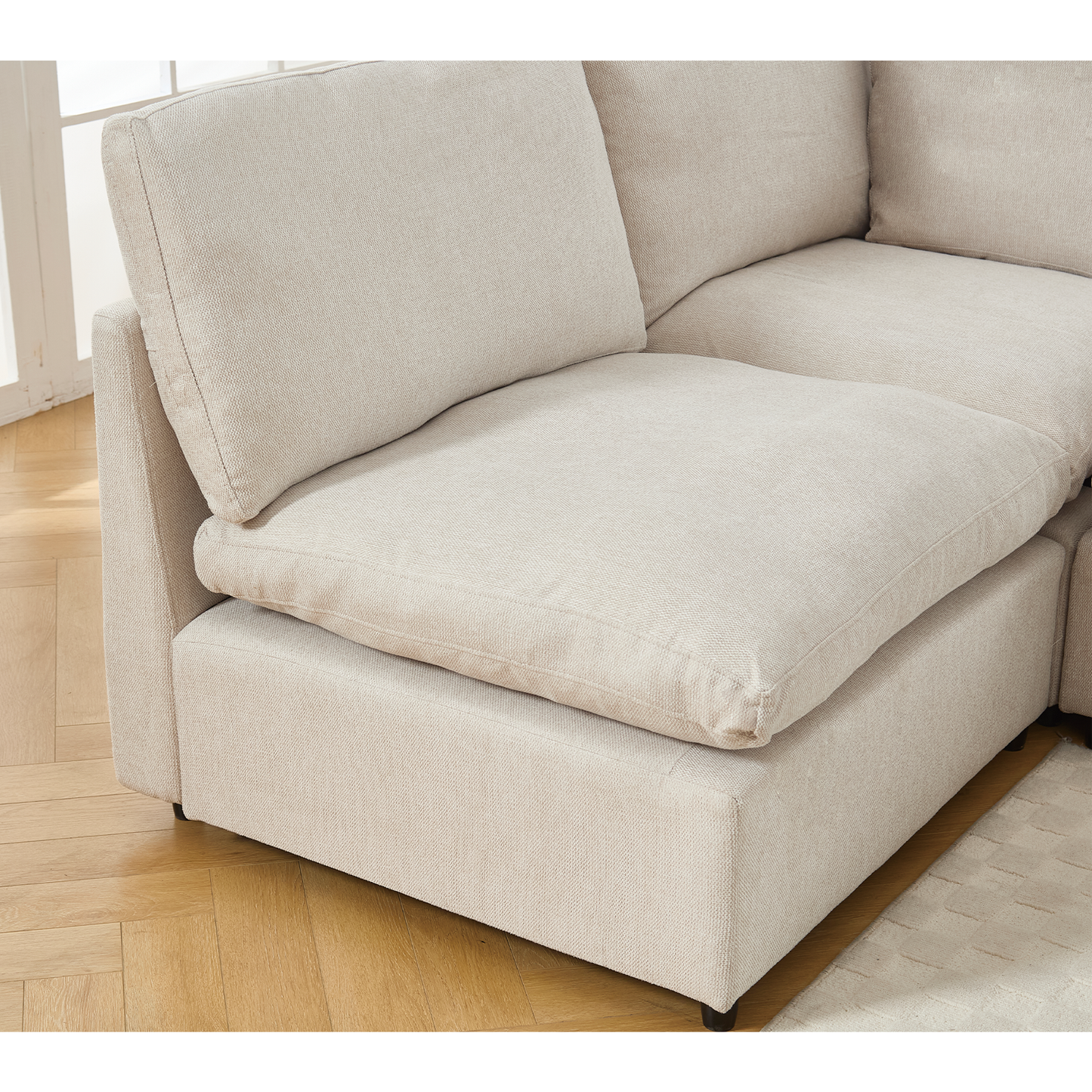 [NEW ARRIVED] [VIDEO PROVIDED]Sectional Couches For Living Room,Modular Couch,Wireless Charging Port & Cup Holders,5-seat ,DIY Combination,L-shaped Sofa,Book Storage Space,Soft Linen Fabric,Beige