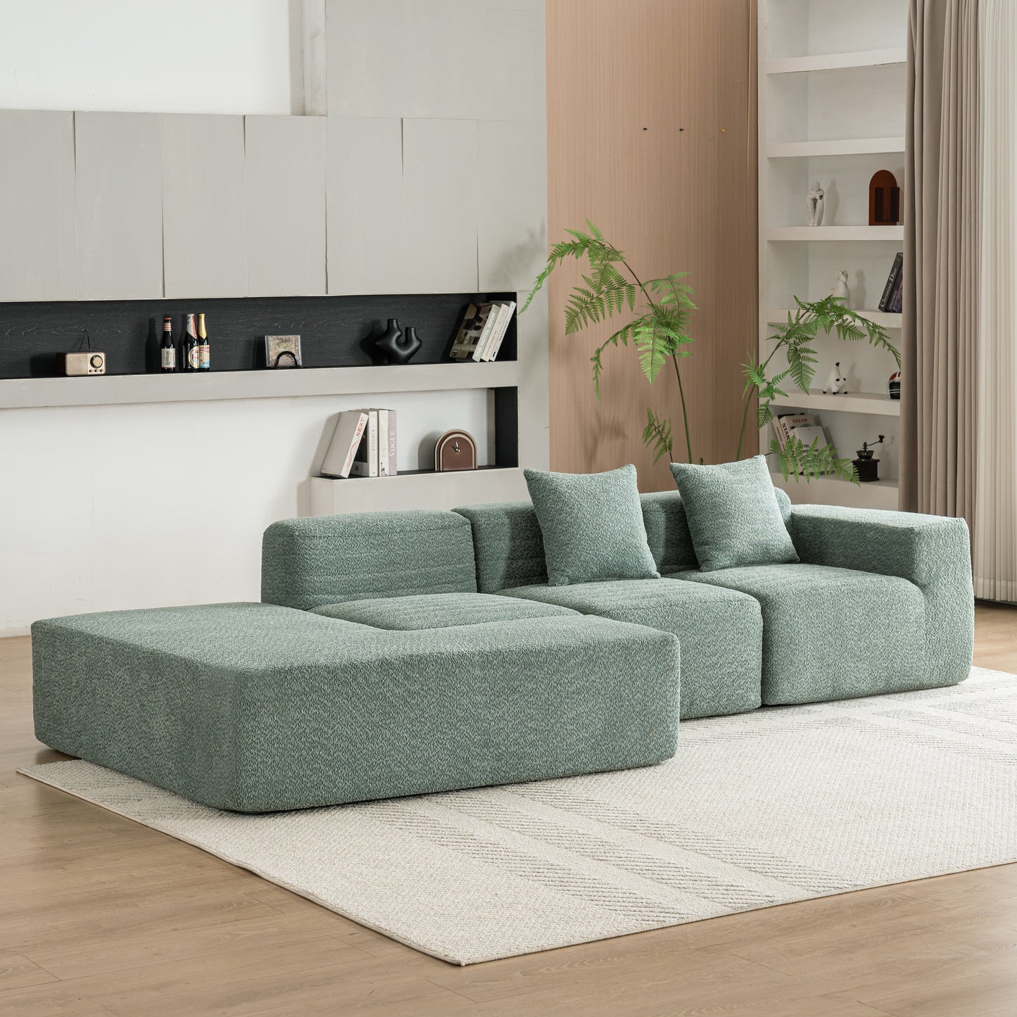 116.5" Sectional Sofa Full-compressed Sofa Couch Free-combined Sofa for Living Room, Green