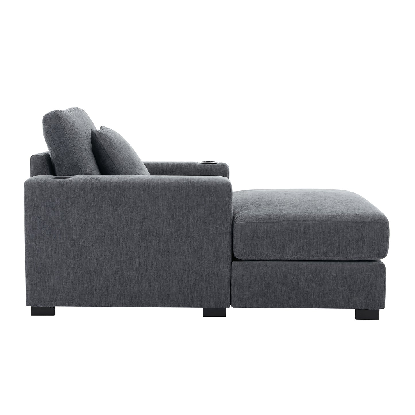 39.7" Oversized Chaise Lounger Modern Style Sofa Couch ,with Pillows, Charge Station & Cup Holders, Chenille Fabric, Blue Gray