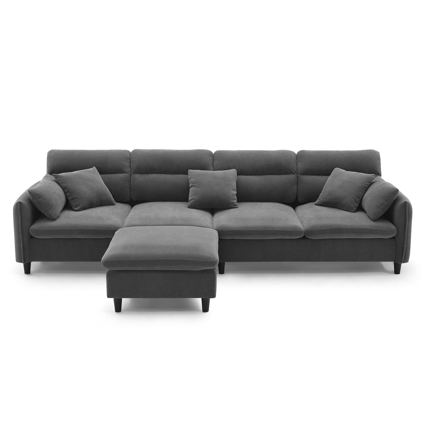 [VIDEO provided][New]110*62" Modern Convertible Sectional Sofa,L-shaped Reversible Couch Set with Free Pillows,5 Seat Cloud Chenille Indoor Furniture with Ottoman for Living Room,Apartment,3 Colors